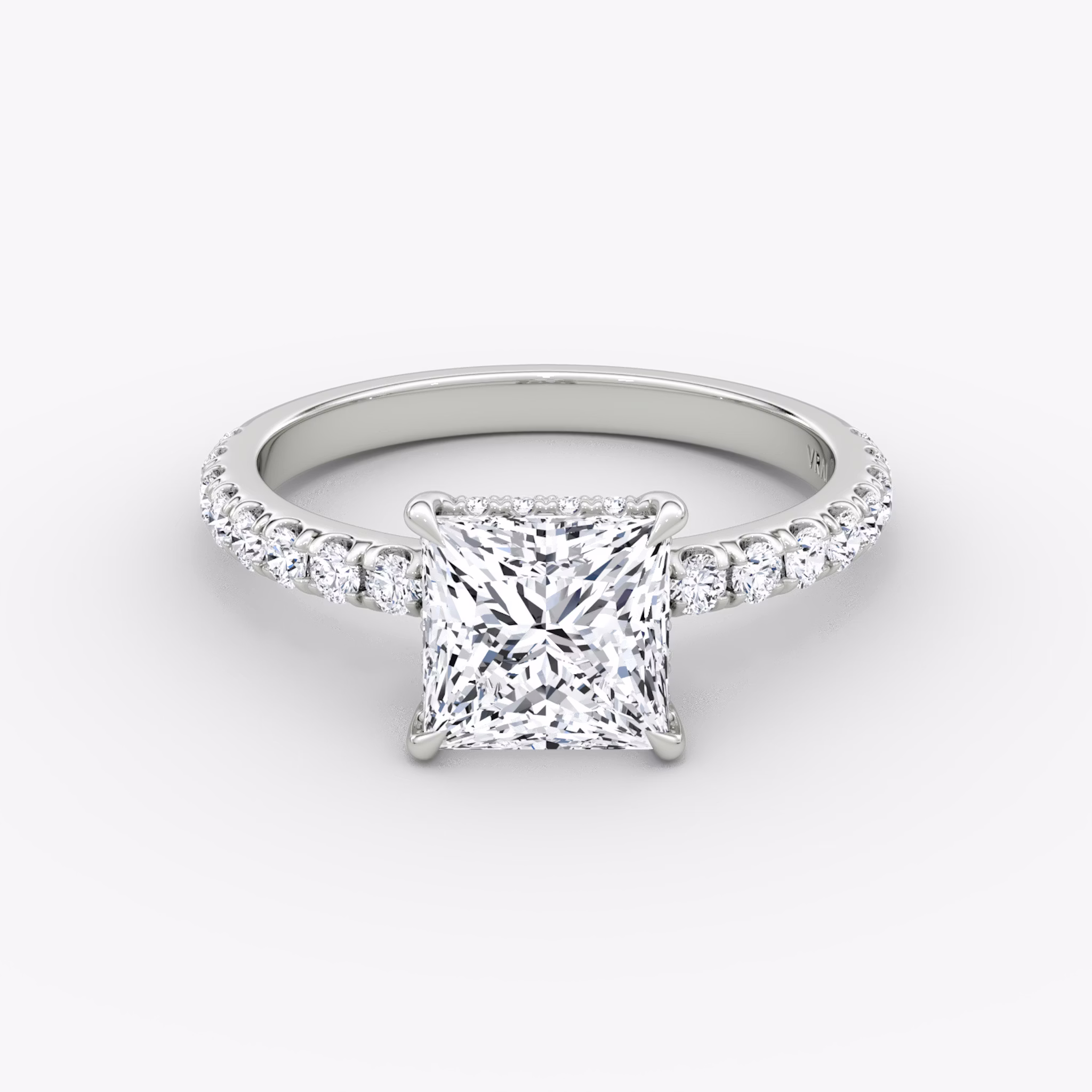 The Signature | Princess | 18k | White Gold | bandAccent: Pavé | bandWidth: large | hiddenHalo: yes | diamondOrientation: vertical | caratWeight: other