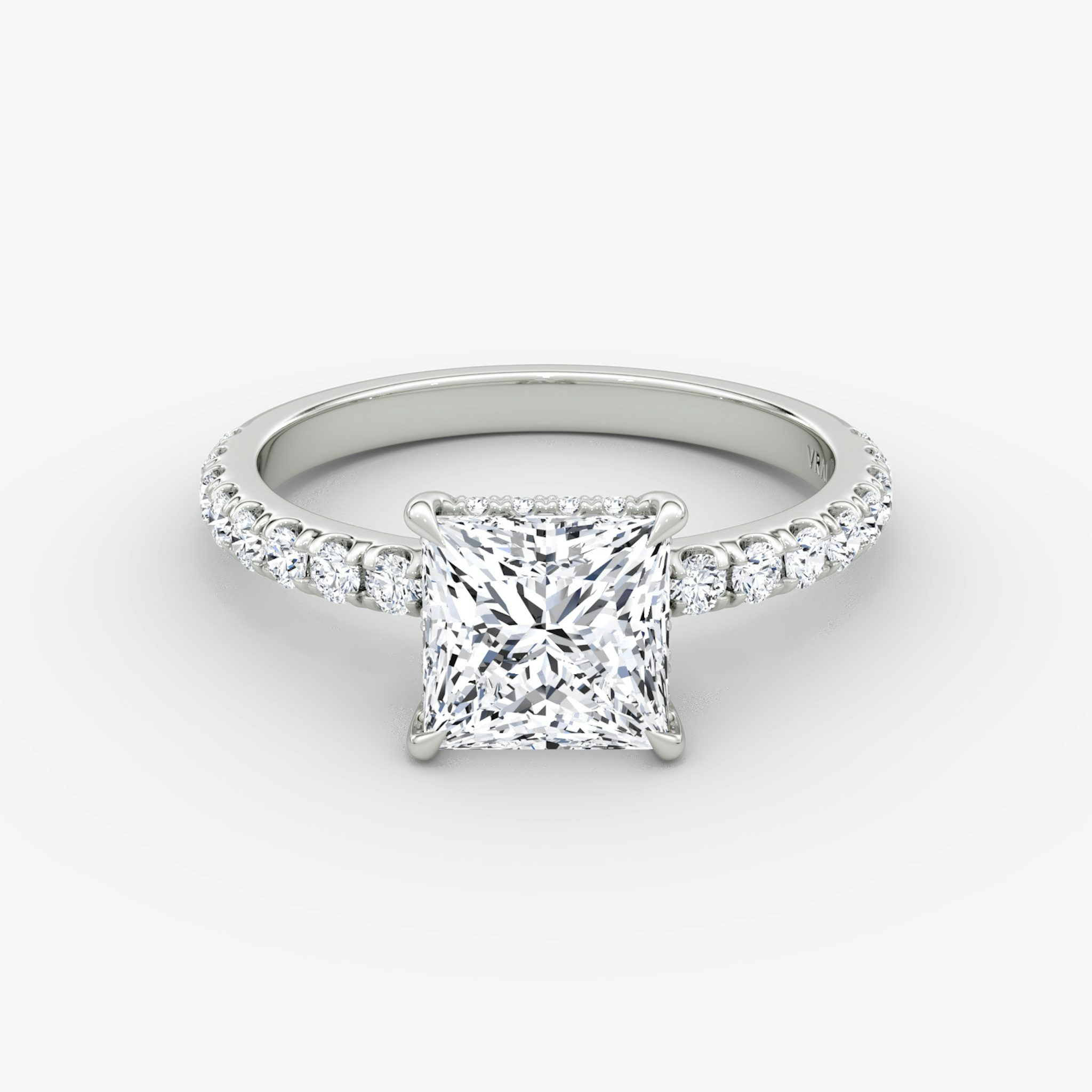 The Signature | Princess | 18k | White Gold | bandAccent: Pavé | bandWidth: large | hiddenHalo: yes | diamondOrientation: vertical | caratWeight: other