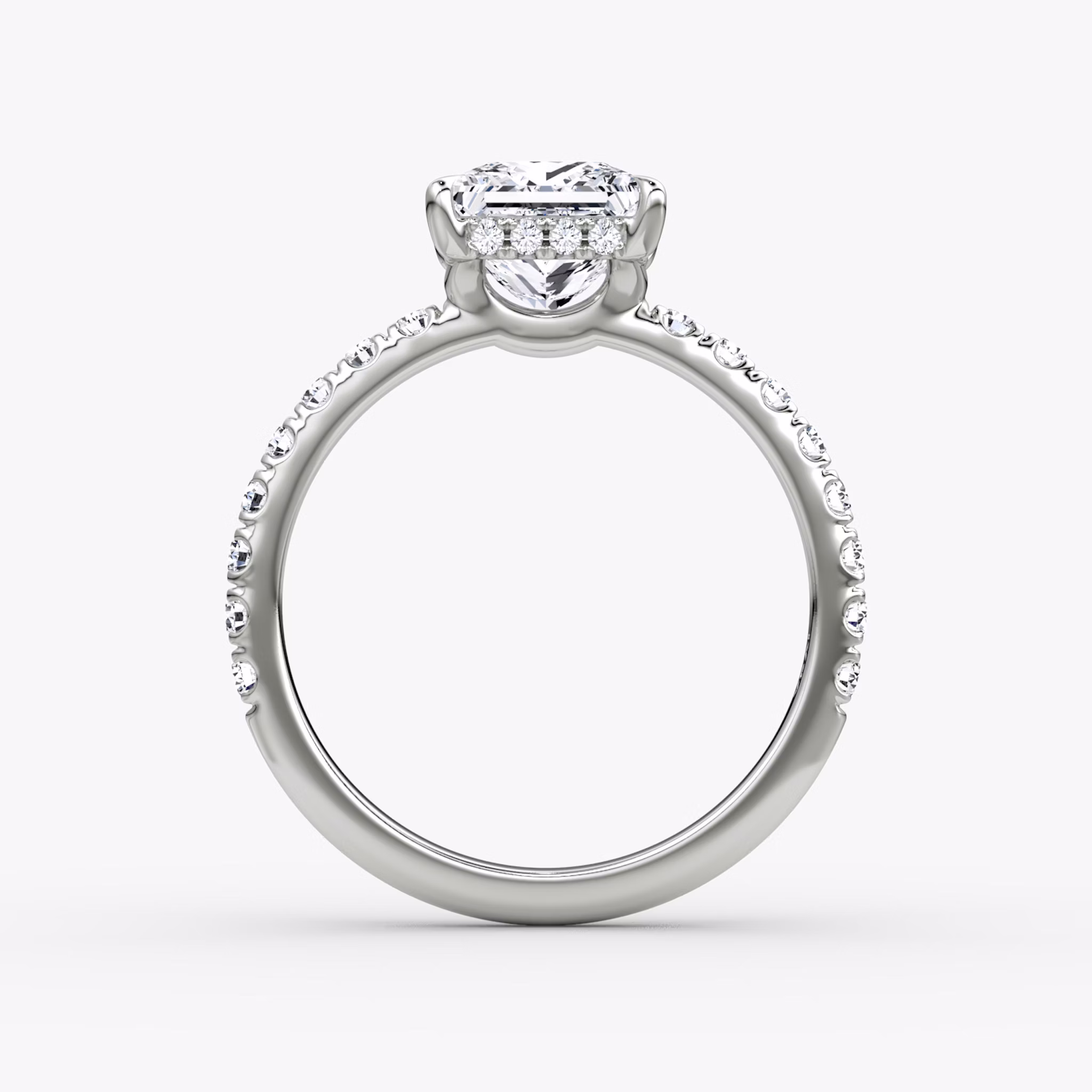 The Signature | Princess | 18k | White Gold | bandAccent: Pavé | bandWidth: large | hiddenHalo: yes | diamondOrientation: vertical | caratWeight: other