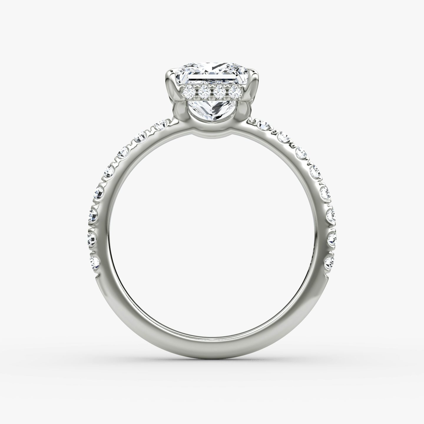 The Signature | Princess | Platinum | bandAccent: Pavé | bandWidth: large | hiddenHalo: yes | diamondOrientation: vertical | caratWeight: other