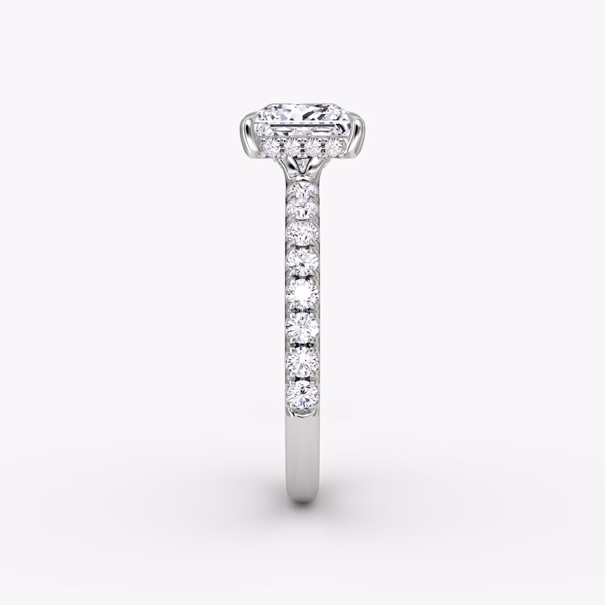 The Signature | Princess | Platinum | bandAccent: Pavé | bandWidth: large | hiddenHalo: yes | diamondOrientation: vertical | caratWeight: other