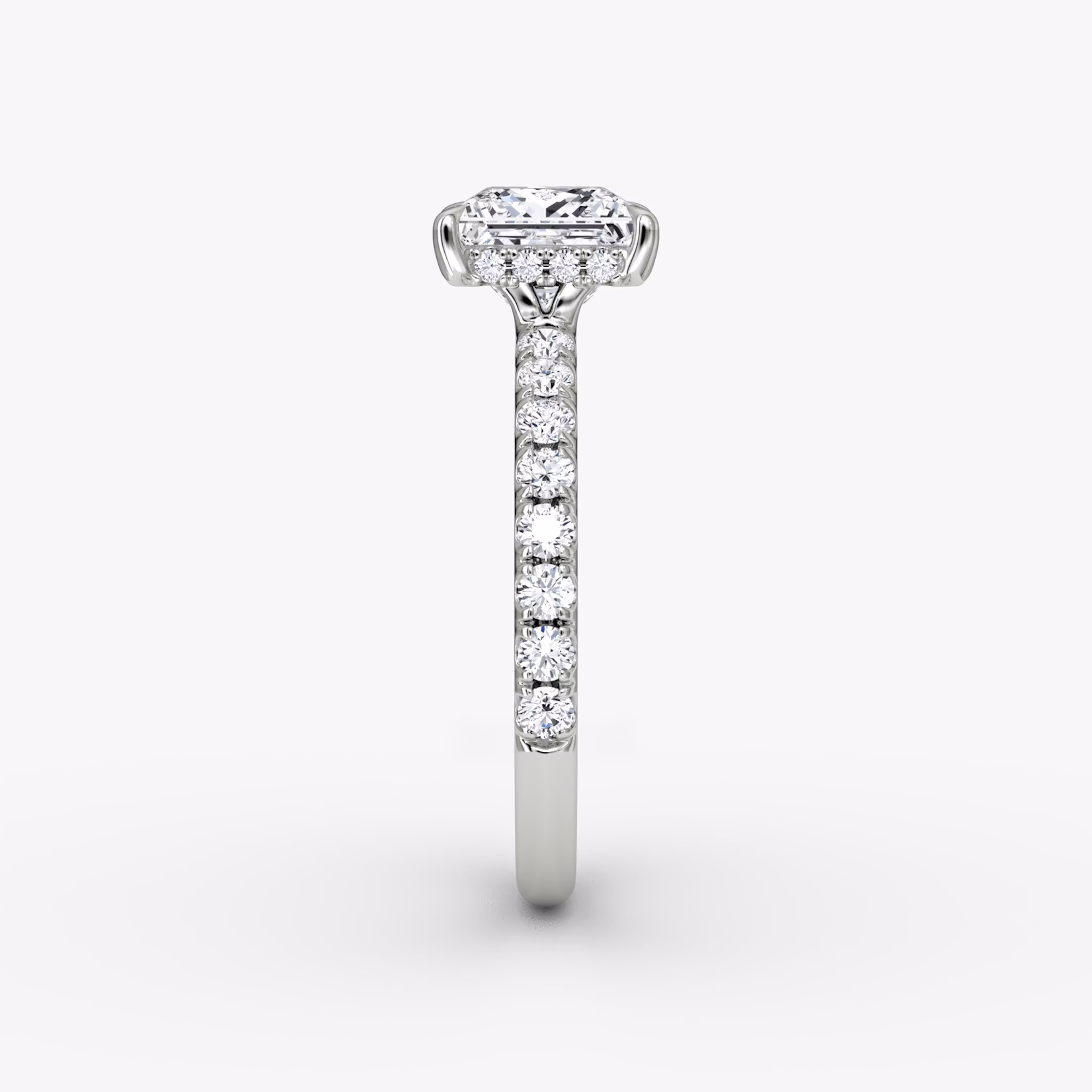 The Signature | Princess | 18k | White Gold | bandAccent: Pavé | bandWidth: large | hiddenHalo: yes | diamondOrientation: vertical | caratWeight: other