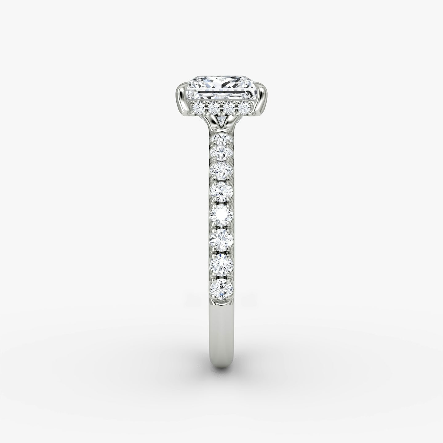 The Signature | Princess | Platinum | bandAccent: Pavé | bandWidth: large | hiddenHalo: yes | diamondOrientation: vertical | caratWeight: other