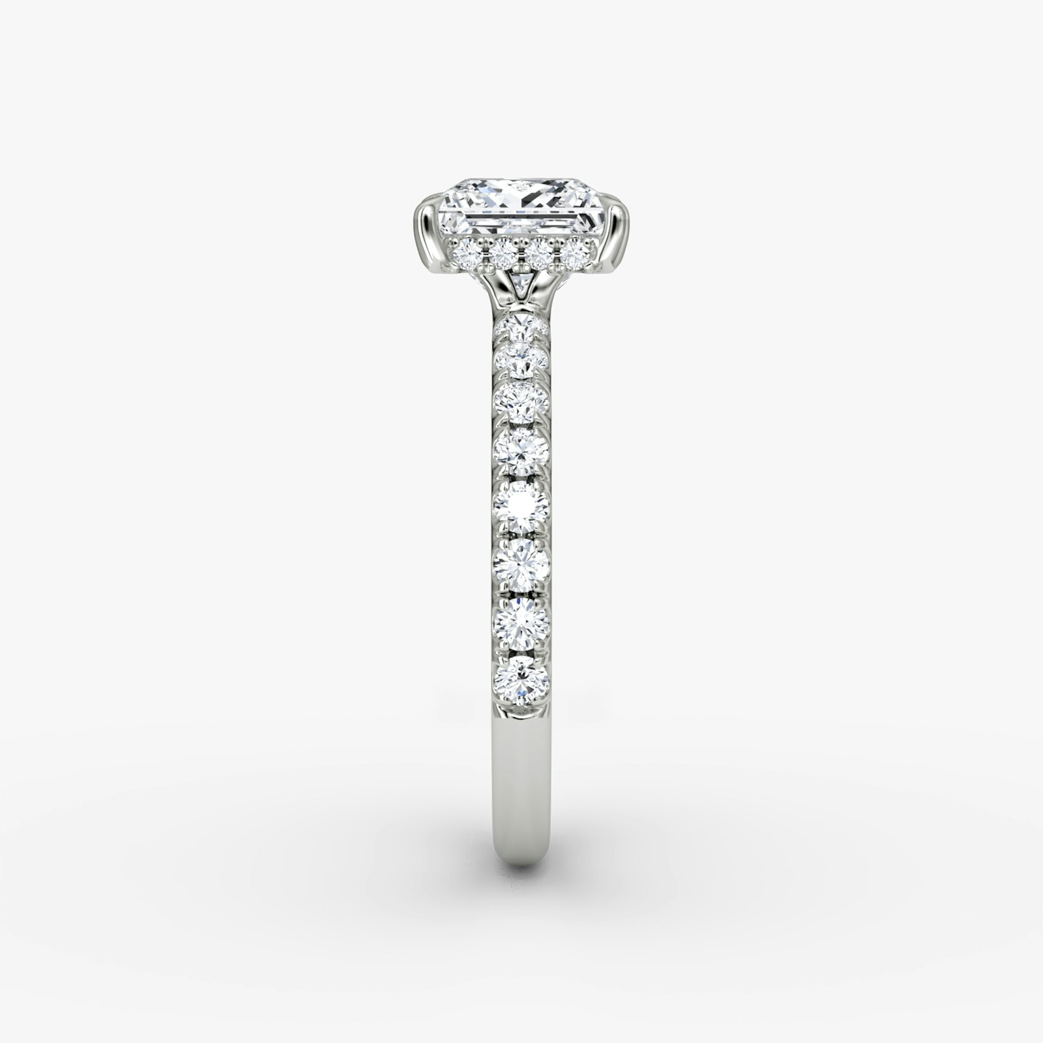 The Signature | Princess | 18k | White Gold | bandAccent: Pavé | bandWidth: large | hiddenHalo: yes | diamondOrientation: vertical | caratWeight: other
