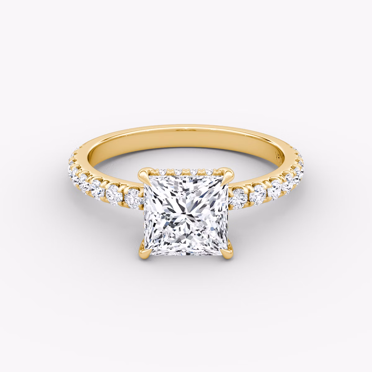 The Signature | Princess | 18k | Yellow Gold | bandAccent: Pavé | bandWidth: large | hiddenHalo: yes | diamondOrientation: vertical | caratWeight: other