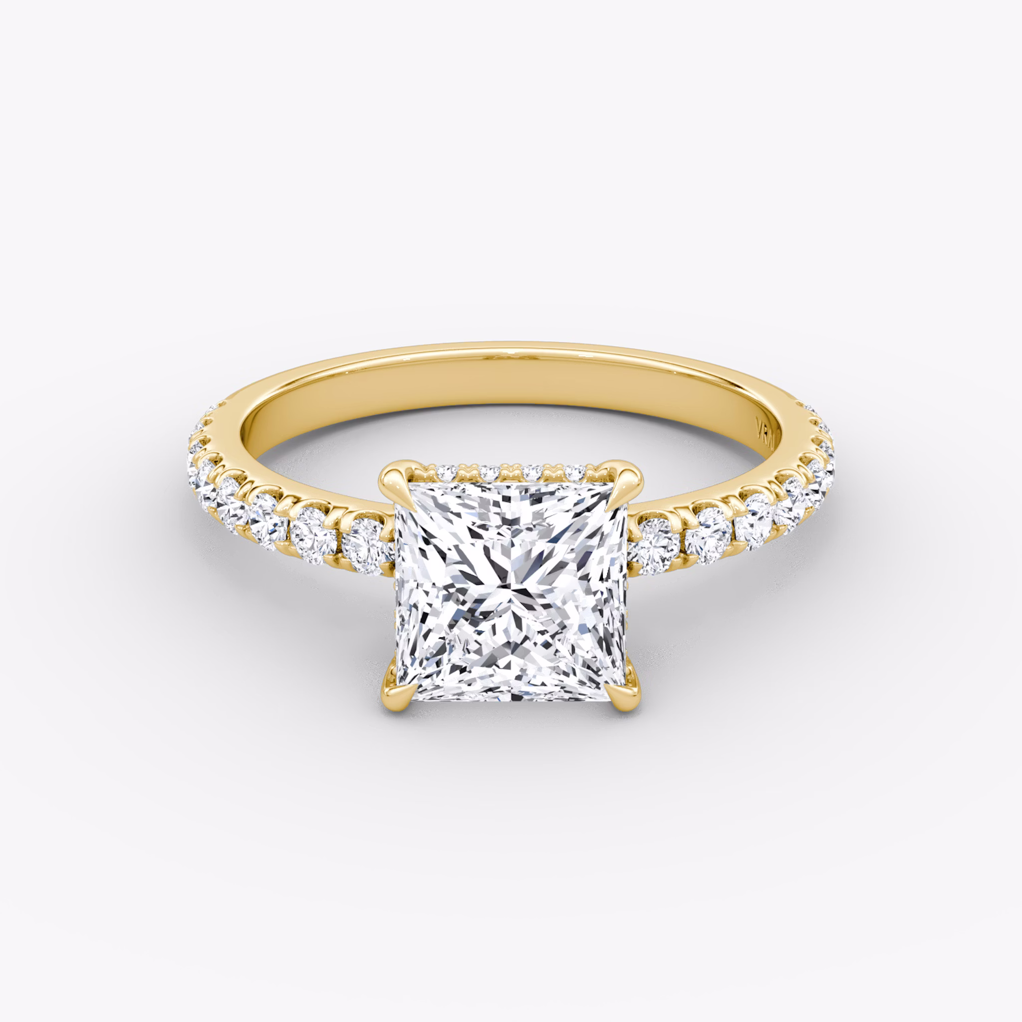 The Signature | Princess | 18k | Yellow Gold | bandAccent: Pavé | bandWidth: large | hiddenHalo: yes | diamondOrientation: vertical | caratWeight: other