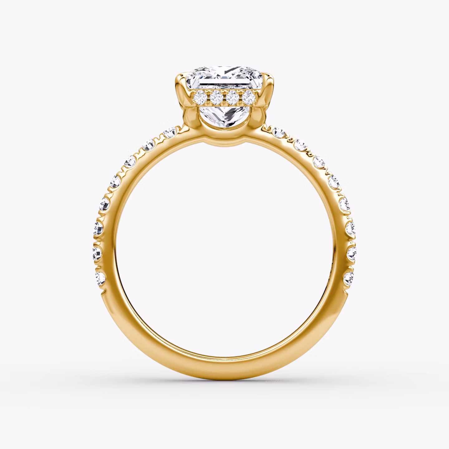 The Signature | Princess | 18k | Yellow Gold | bandAccent: Pavé | bandWidth: large | hiddenHalo: yes | diamondOrientation: vertical | caratWeight: other