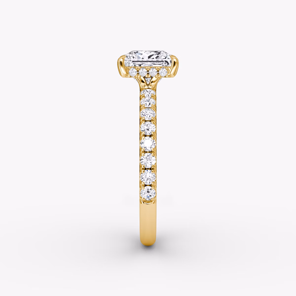 The Signature | Princess | 18k | Yellow Gold | bandAccent: Pavé | bandWidth: large | hiddenHalo: yes | diamondOrientation: vertical | caratWeight: other