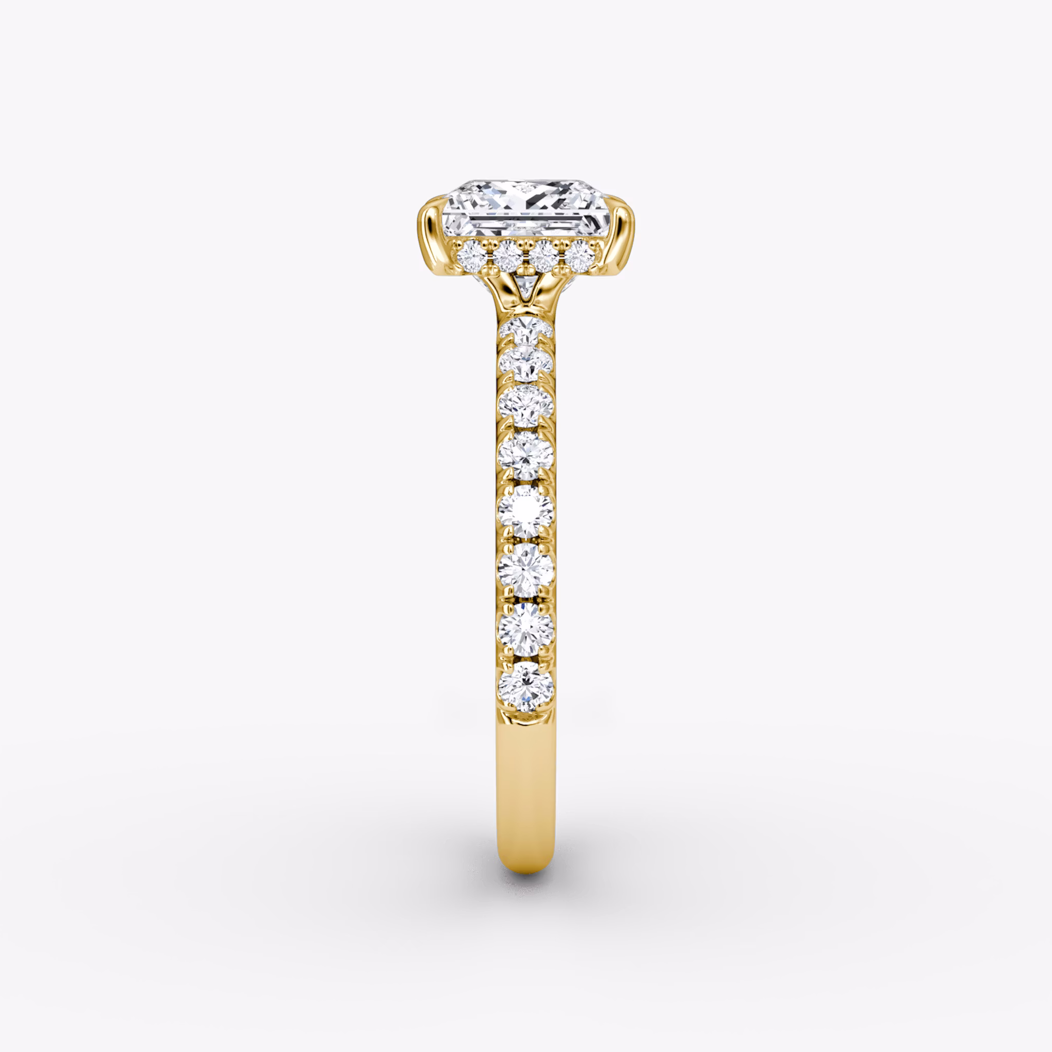 The Signature | Princess | 18k | Yellow Gold | bandAccent: Pavé | bandWidth: large | hiddenHalo: yes | diamondOrientation: vertical | caratWeight: other