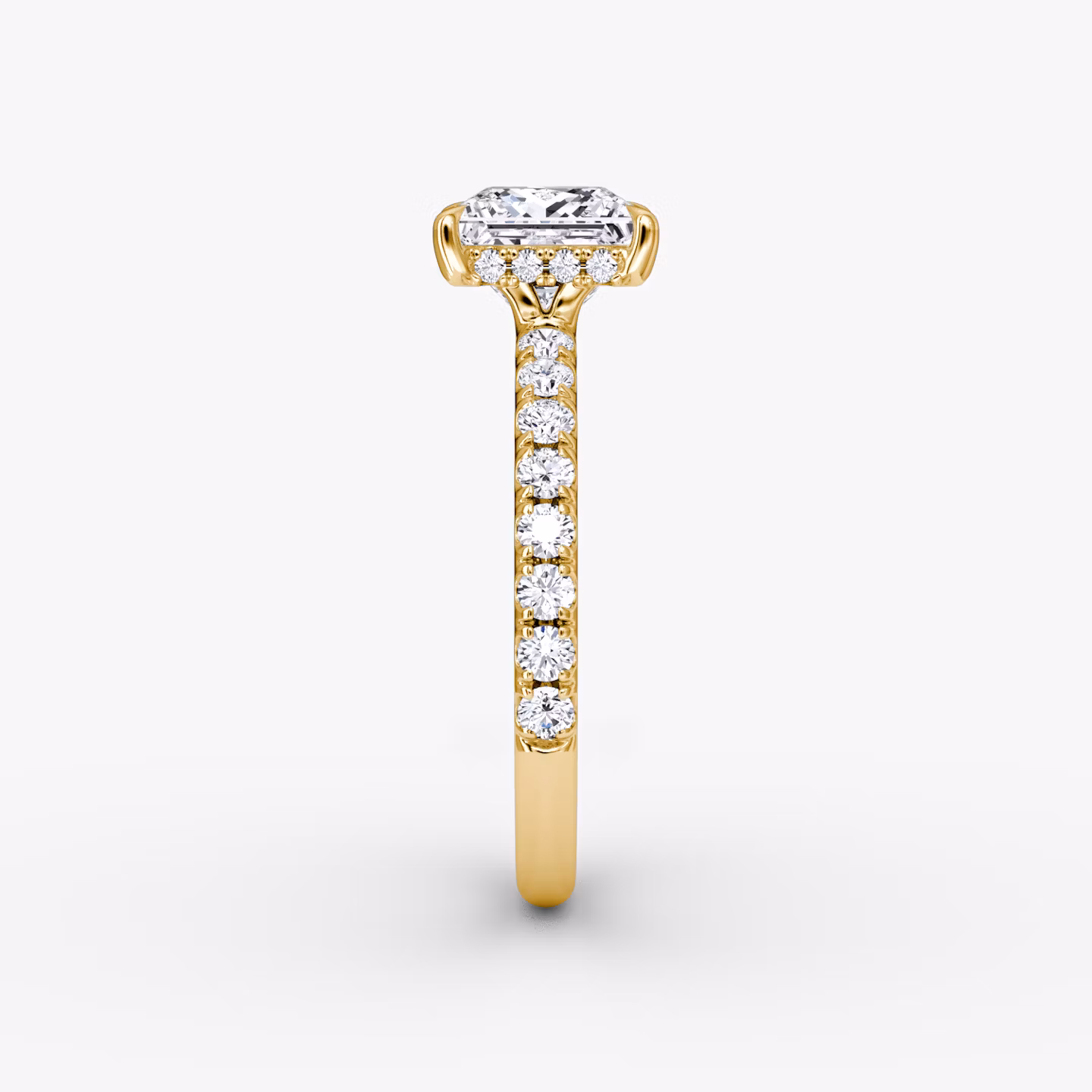 The Signature | Princess | 18k | Yellow Gold | bandAccent: Pavé | bandWidth: large | hiddenHalo: yes | diamondOrientation: vertical | caratWeight: other