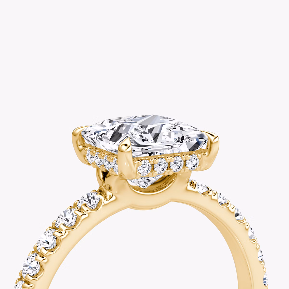 The Signature | Princess | 18k | Yellow Gold | bandAccent: Pavé | bandWidth: large | hiddenHalo: yes | diamondOrientation: vertical | caratWeight: other