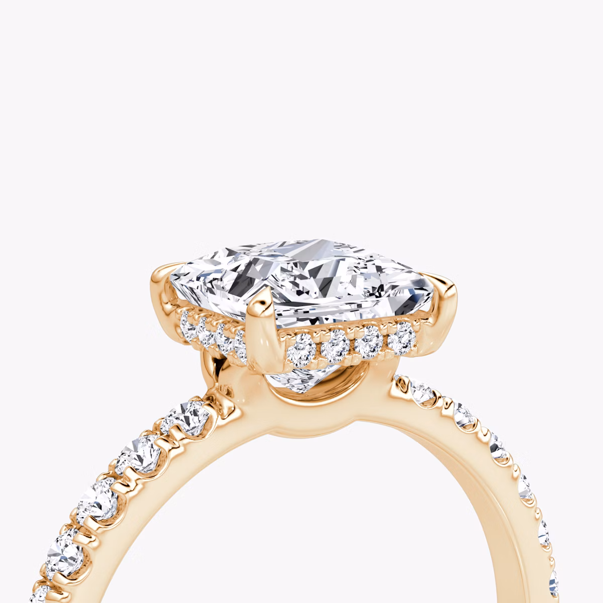 The Signature | Princess | 14k | Rose Gold | bandAccent: Pavé | bandWidth: large | hiddenHalo: yes | diamondOrientation: horizontal | caratWeight: other