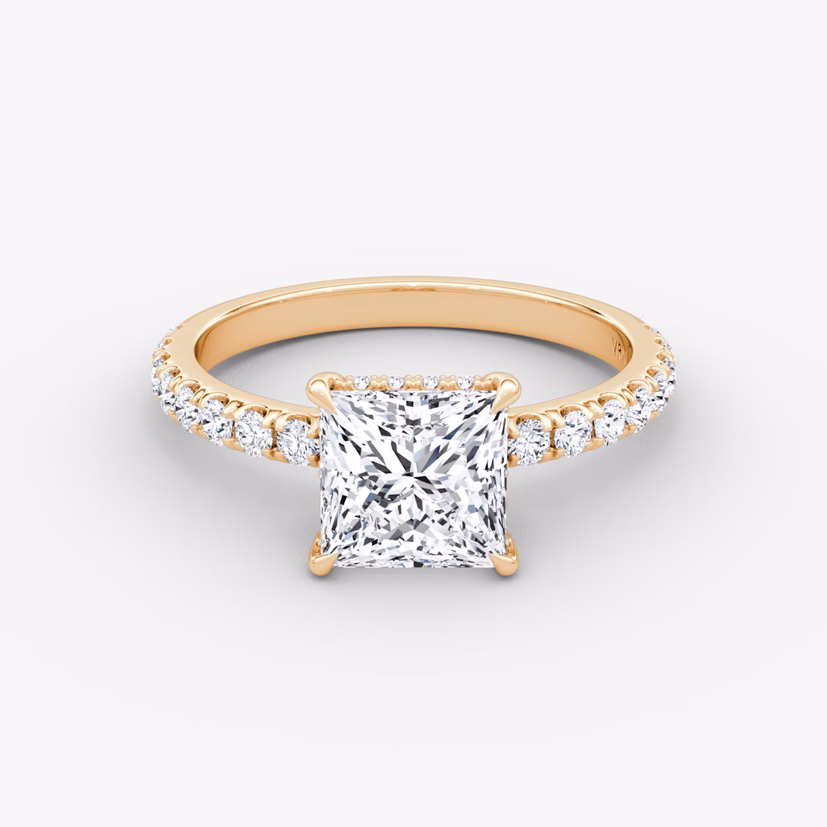 The Signature | Princess | 14k | Rose Gold | bandAccent: Pavé | bandWidth: large | hiddenHalo: yes | diamondOrientation: horizontal | caratWeight: other
