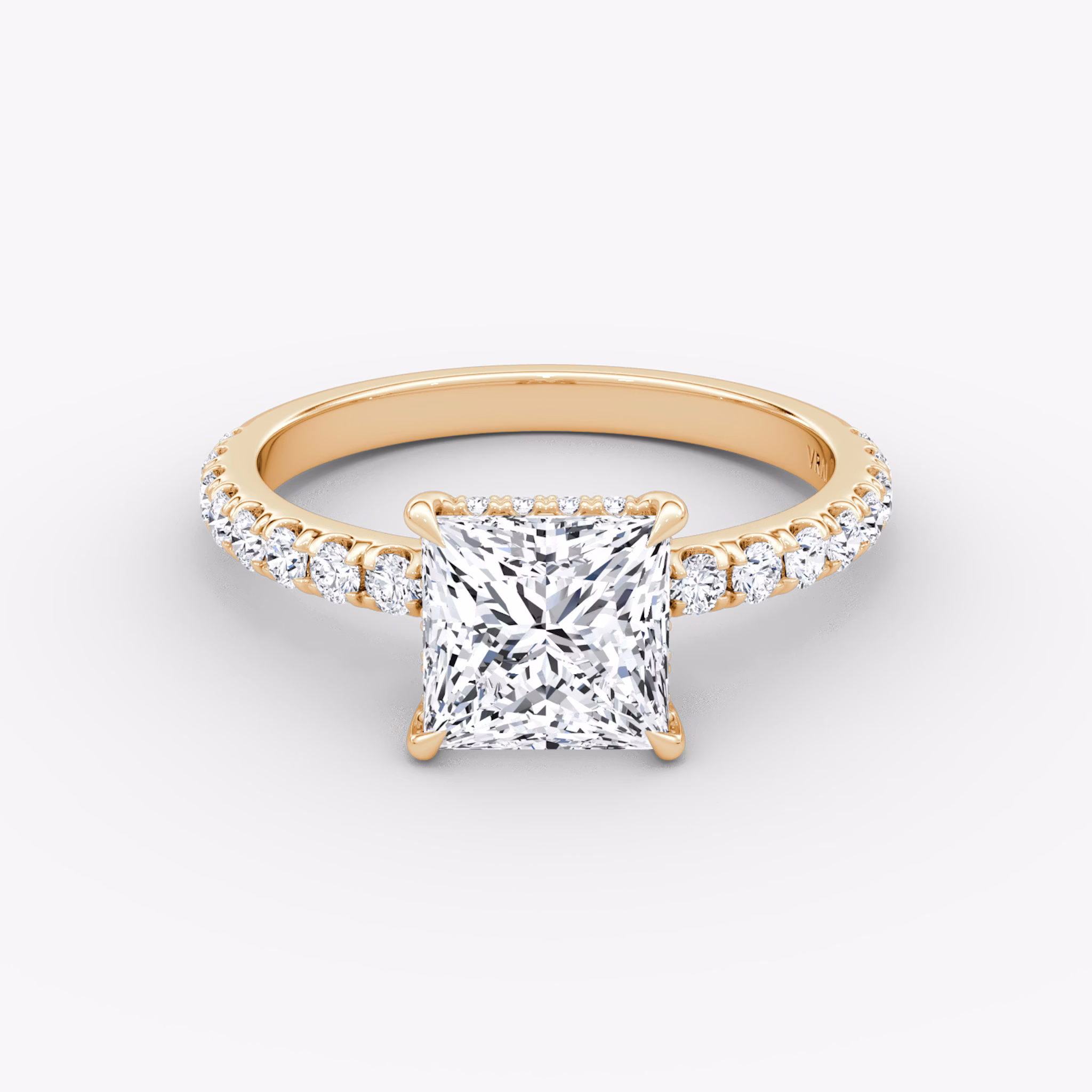 The Signature | Princess | 14k | Rose Gold | bandAccent: Pavé | bandWidth: large | hiddenHalo: yes | diamondOrientation: vertical | caratWeight: other