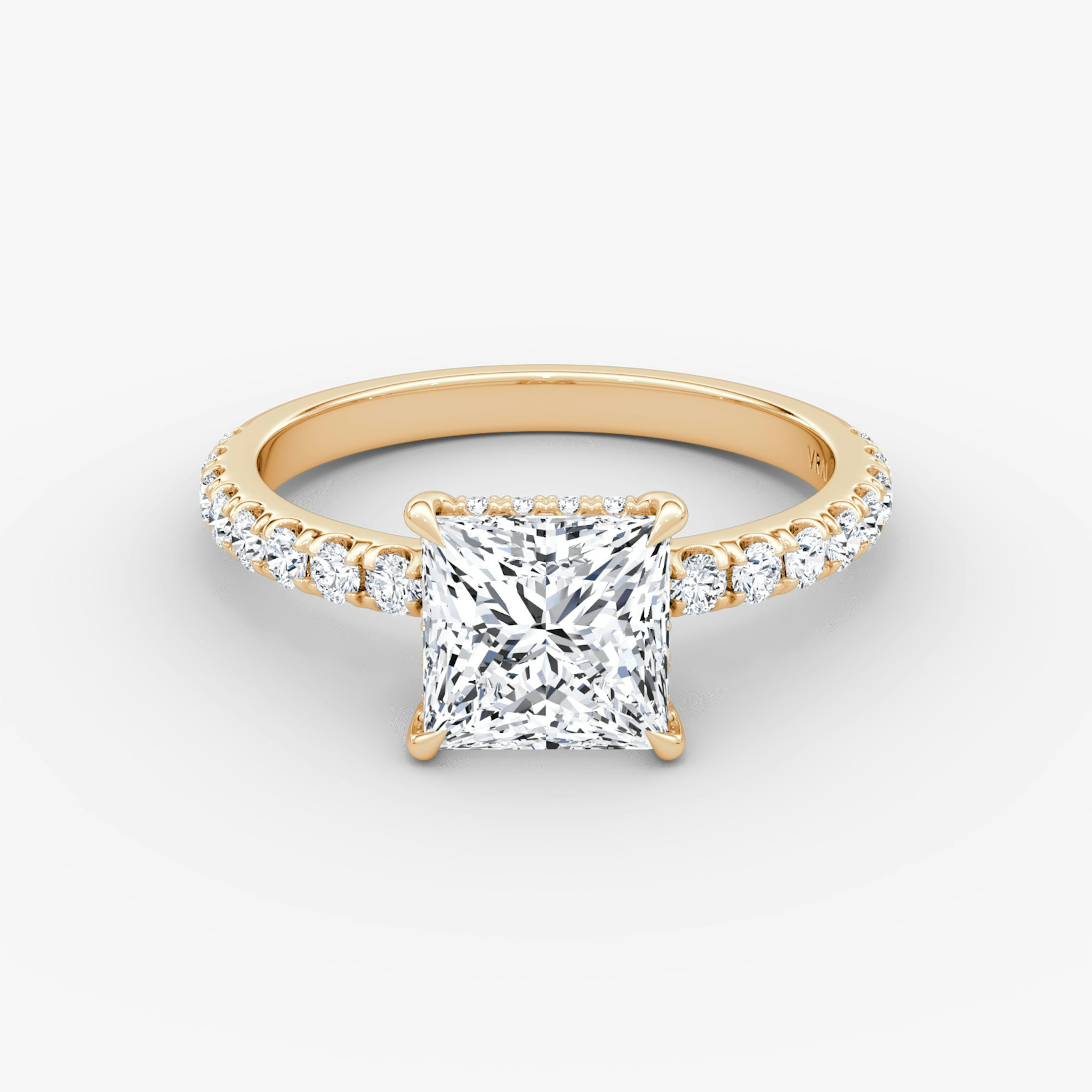 The Signature | Princess | 14k | Rose Gold | bandAccent: Pavé | bandWidth: large | hiddenHalo: yes | diamondOrientation: vertical | caratWeight: other