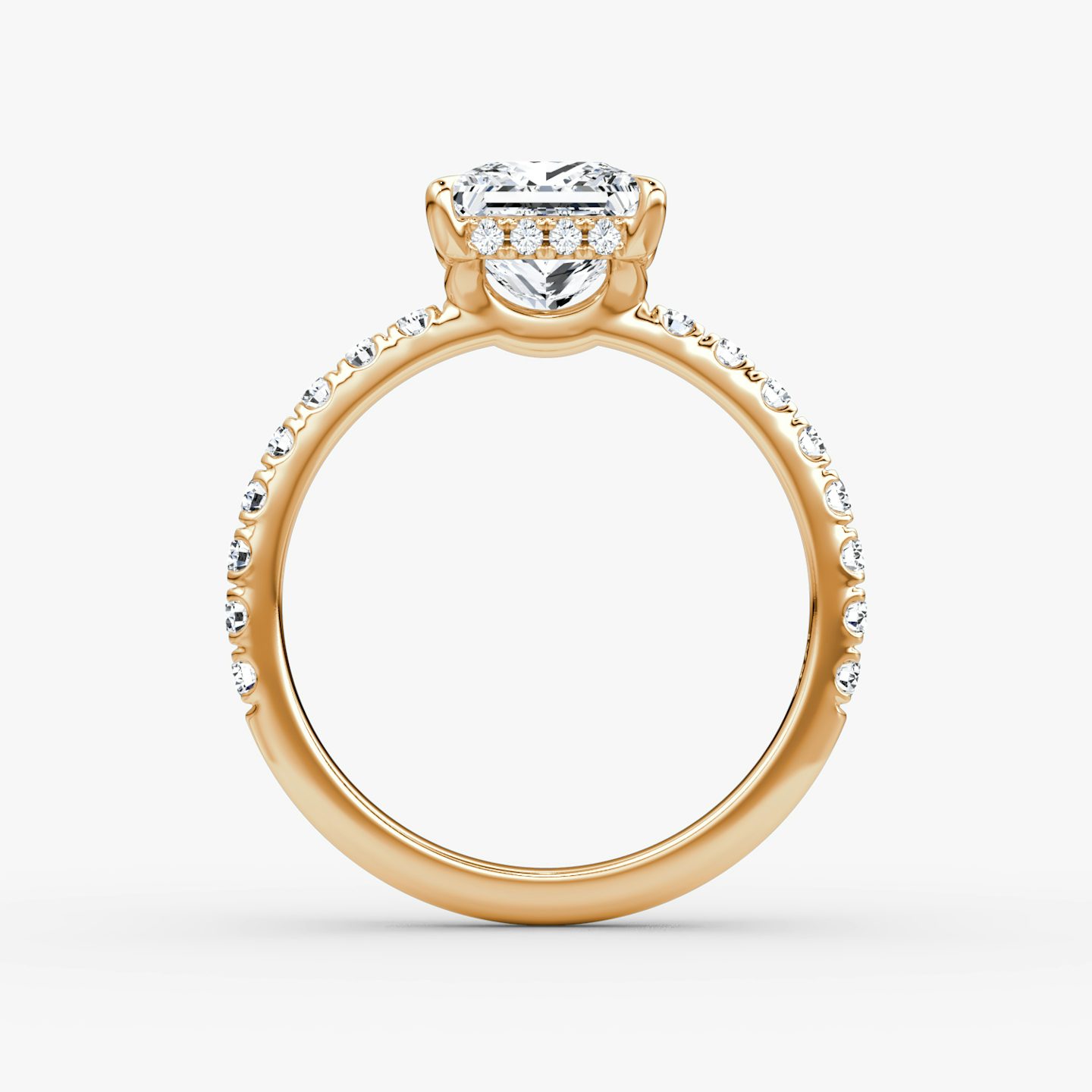 The Signature | Princess | 14k | Rose Gold | bandAccent: Pavé | bandWidth: large | hiddenHalo: yes | diamondOrientation: vertical | caratWeight: other