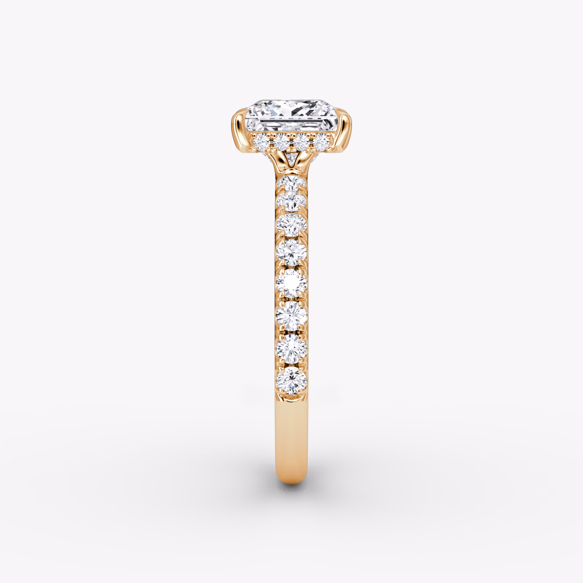 The Signature | Princess | 14k | Rose Gold | bandAccent: Pavé | bandWidth: large | hiddenHalo: yes | diamondOrientation: vertical | caratWeight: other