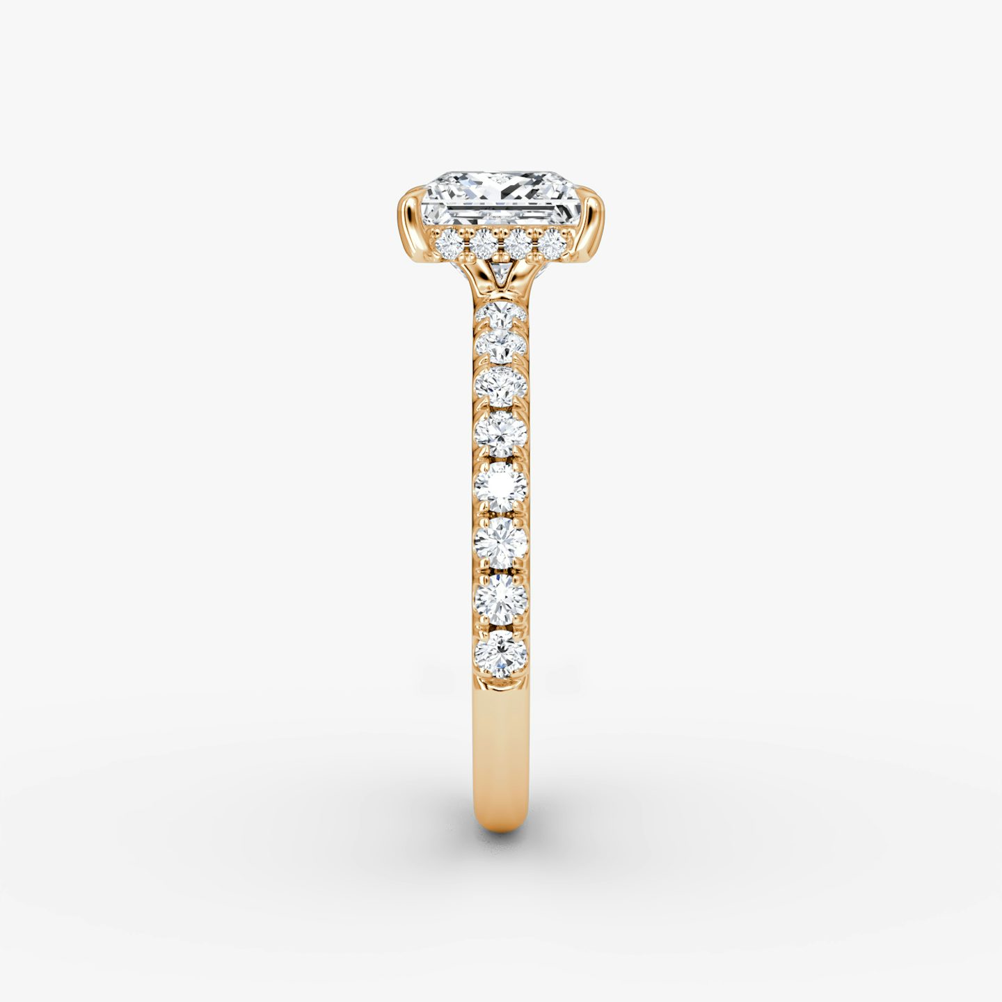 The Signature | Princess | 14k | Rose Gold | bandAccent: Pavé | bandWidth: large | hiddenHalo: yes | diamondOrientation: vertical | caratWeight: other