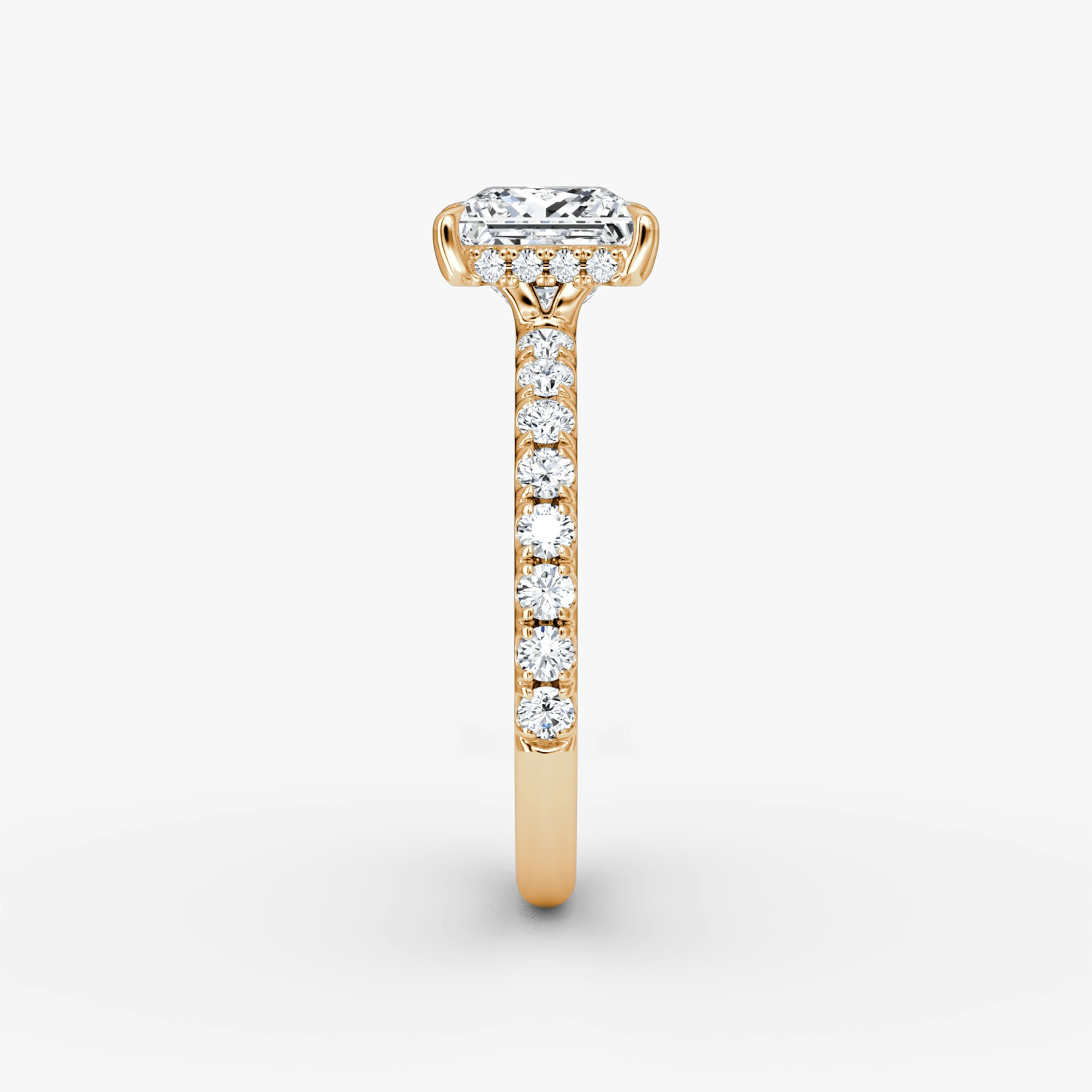 The Signature | Princess | 14k | Rose Gold | bandAccent: Pavé | bandWidth: large | hiddenHalo: yes | diamondOrientation: vertical | caratWeight: other