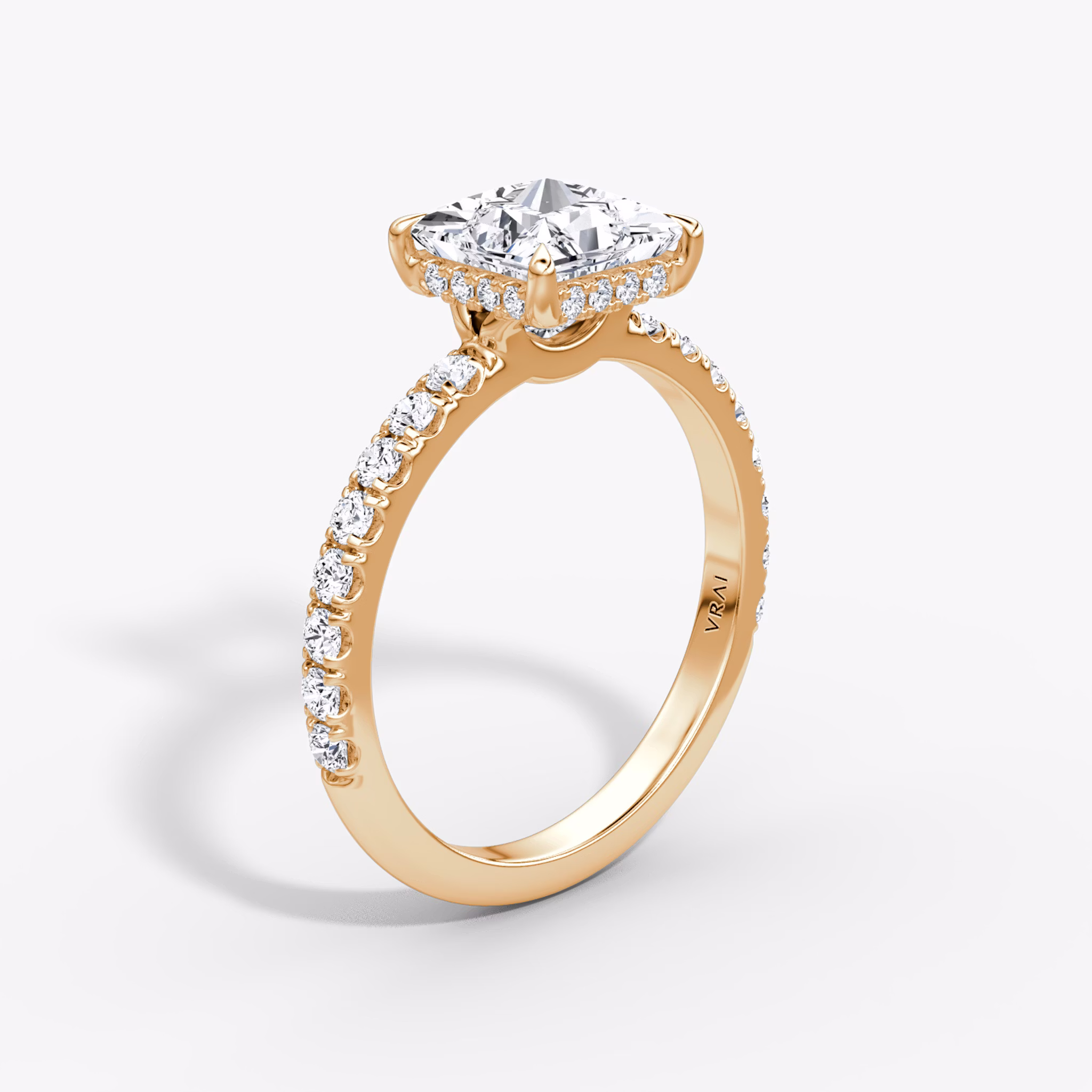 The Signature | Princess | 14k | Rose Gold | bandAccent: Pavé | bandWidth: large | hiddenHalo: yes | diamondOrientation: vertical | caratWeight: other
