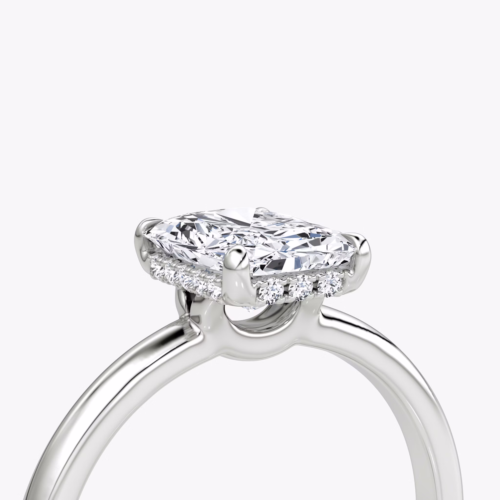 The Signature | Radiant | 18k | White Gold | bandAccent: Plain | bandWidth: large | hiddenHalo: yes | diamondOrientation: vertical | caratWeight: other