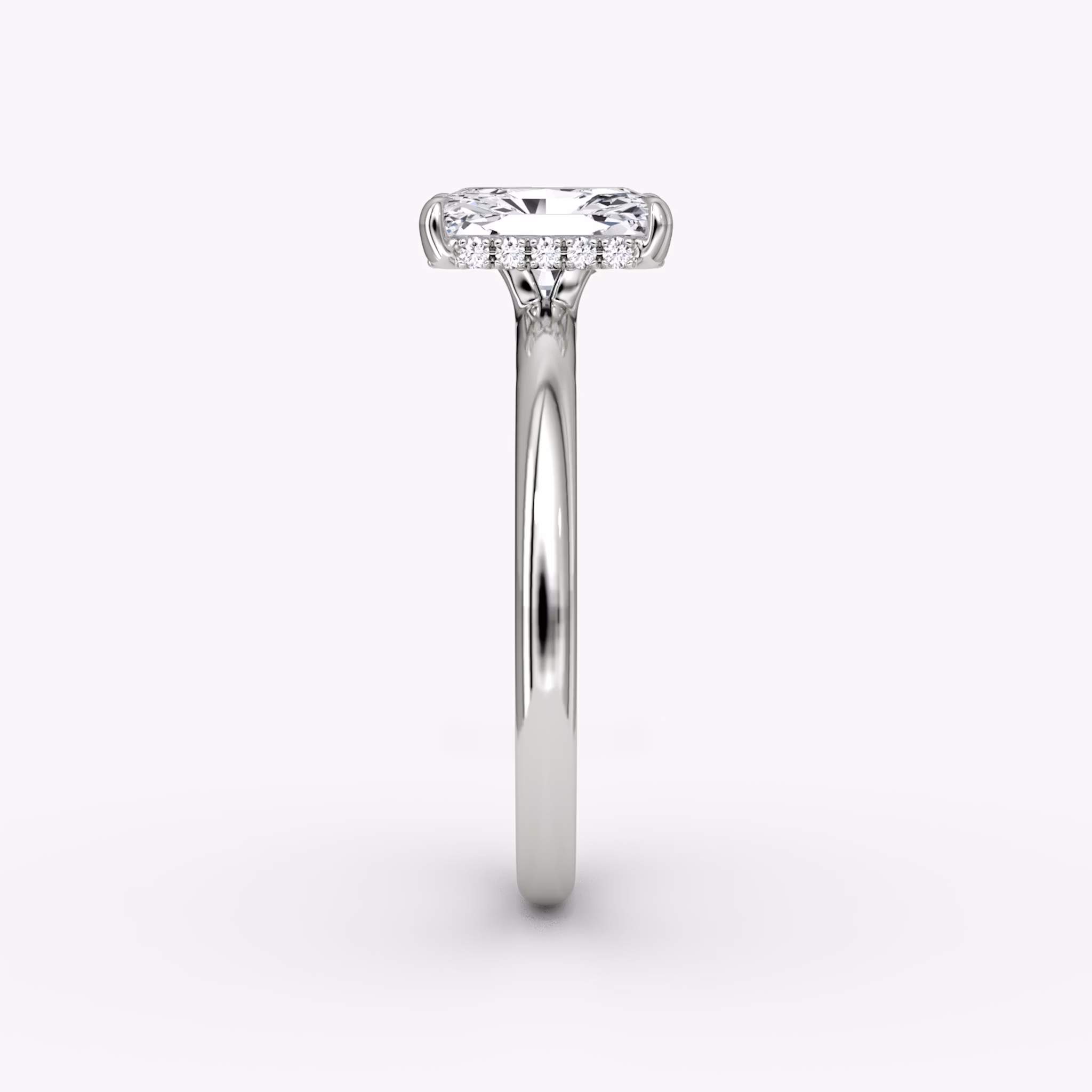 The Signature | Radiant | 18k | White Gold | bandAccent: Plain | bandWidth: large | hiddenHalo: yes | diamondOrientation: vertical | caratWeight: other