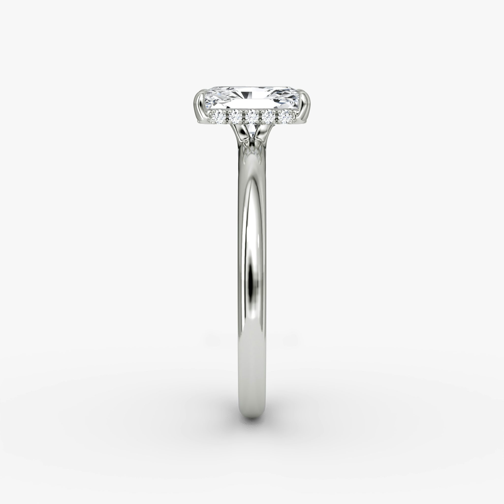 The Signature | Radiant | 18k | White Gold | bandAccent: Plain | bandWidth: large | hiddenHalo: yes | diamondOrientation: vertical | caratWeight: other