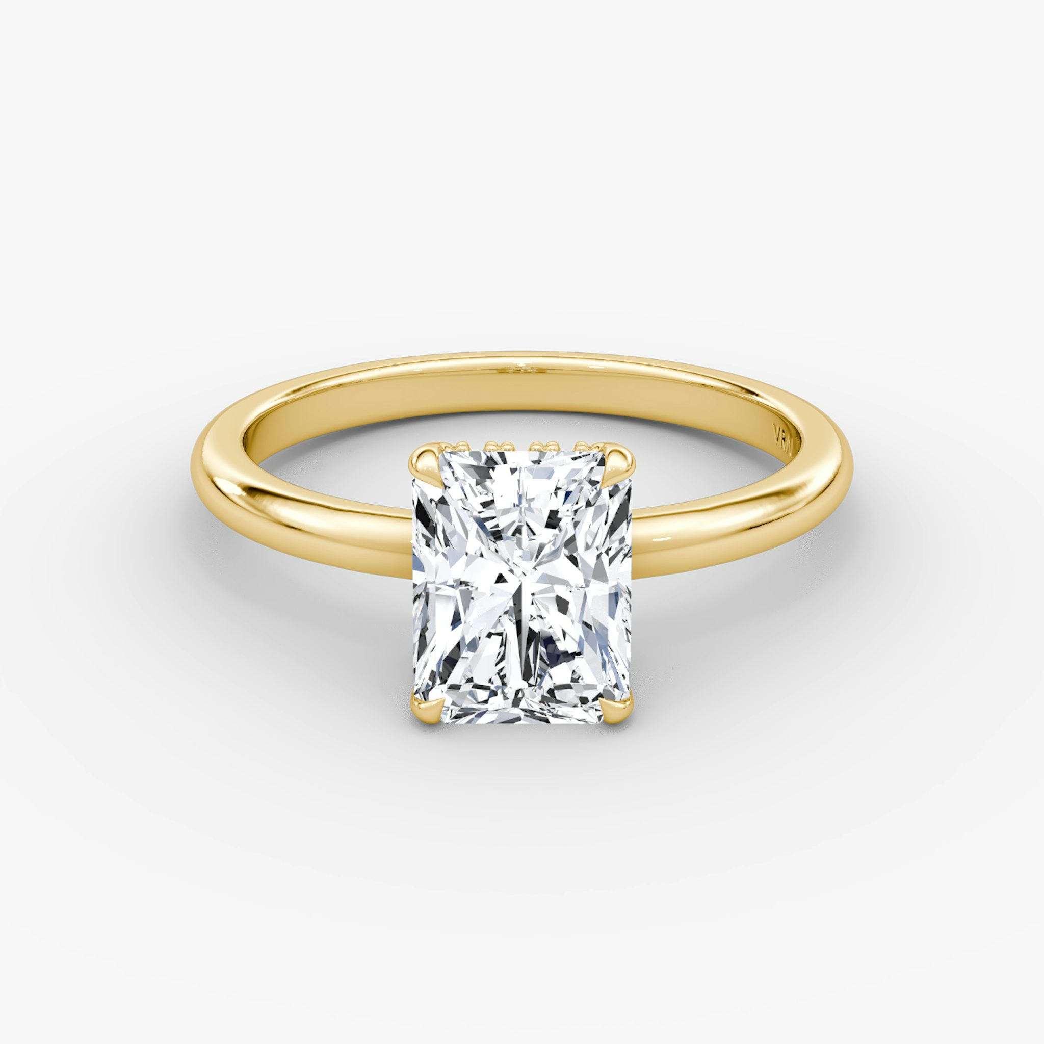 The Signature | Radiant | 18k | Yellow Gold | bandAccent: Plain | bandWidth: large | hiddenHalo: yes | diamondOrientation: vertical | caratWeight: other