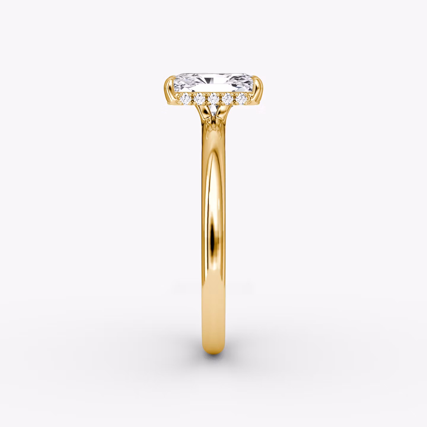 The Signature | Radiant | 18k | Yellow Gold | bandAccent: Plain | bandWidth: large | hiddenHalo: yes | diamondOrientation: vertical | caratWeight: other