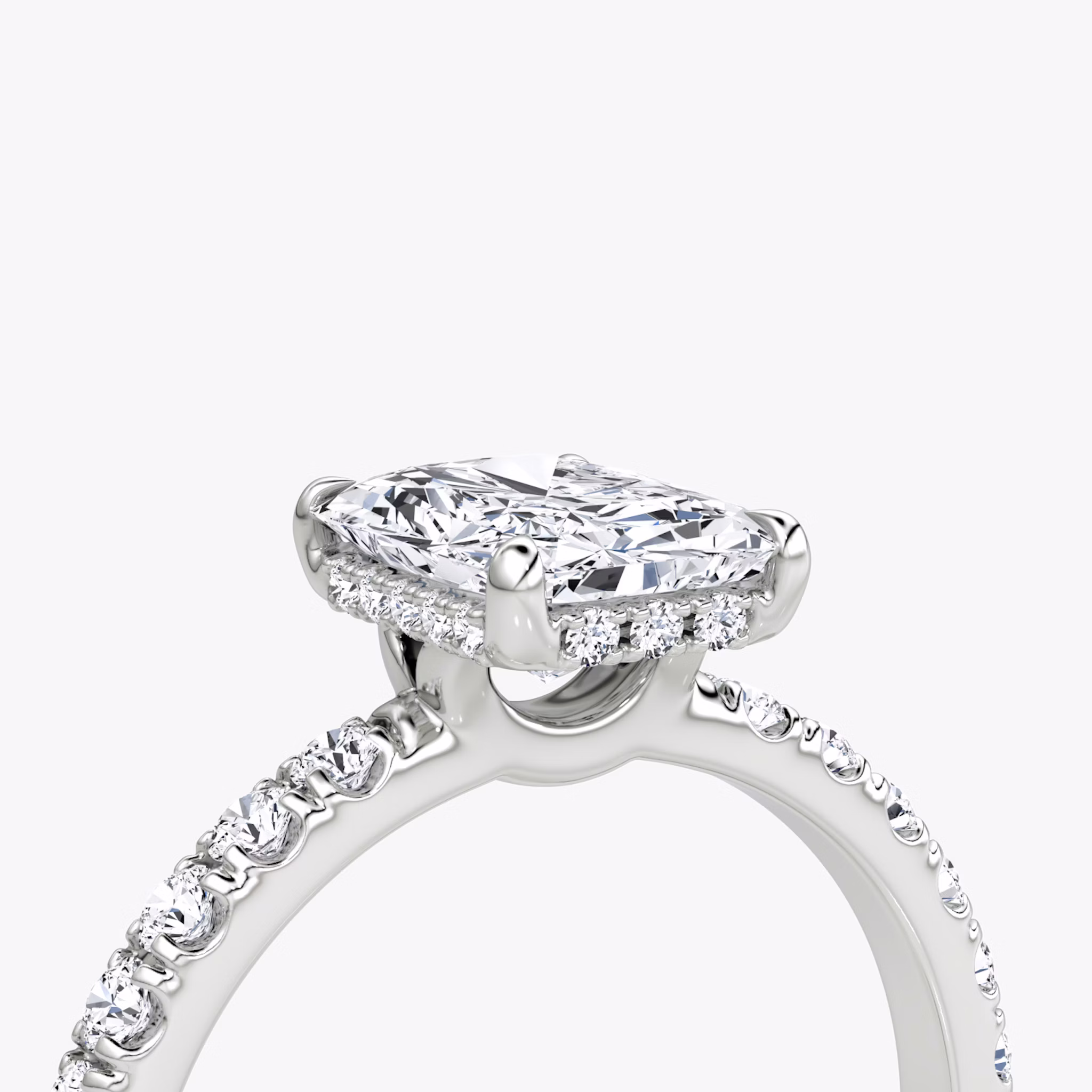 The Signature | Radiant | 18k | White Gold | bandAccent: Pavé | bandWidth: large | hiddenHalo: yes | diamondOrientation: vertical | caratWeight: other