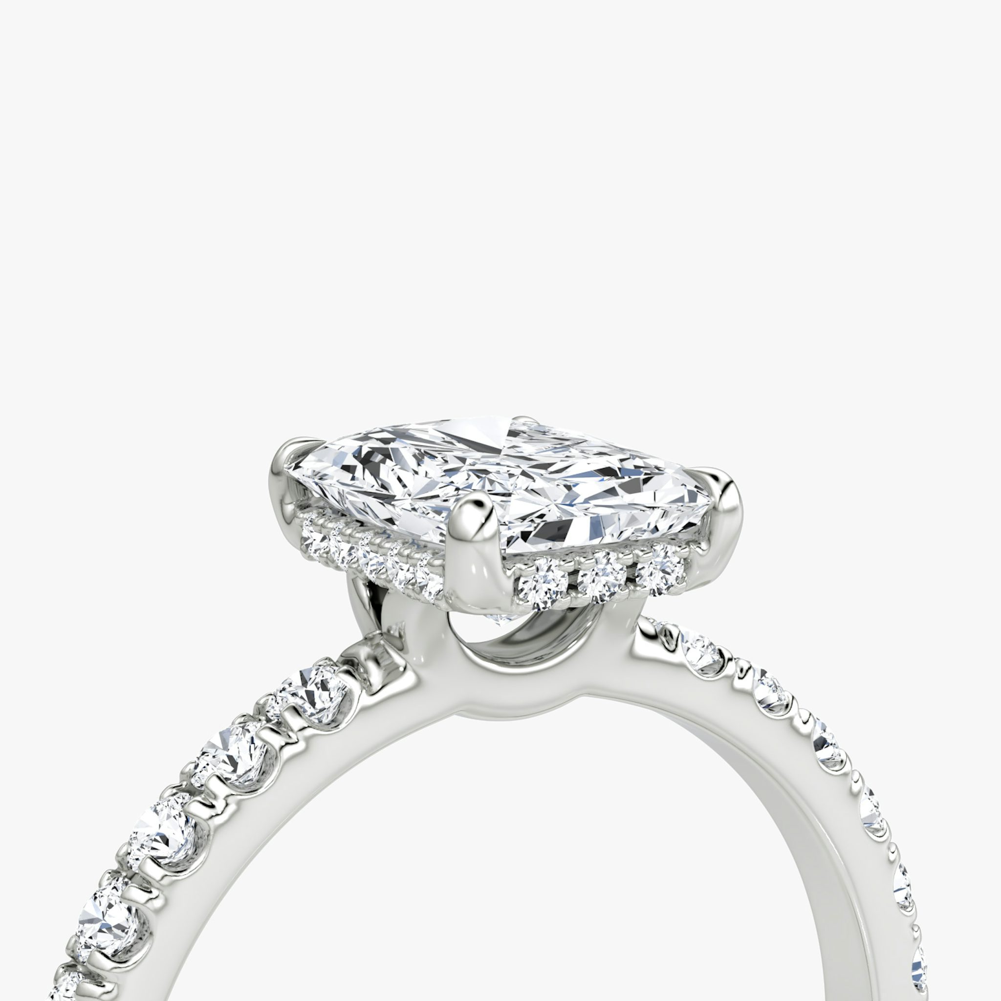 The Signature | Radiant | 18k | White Gold | bandAccent: Pavé | bandWidth: large | hiddenHalo: yes | diamondOrientation: vertical | caratWeight: other