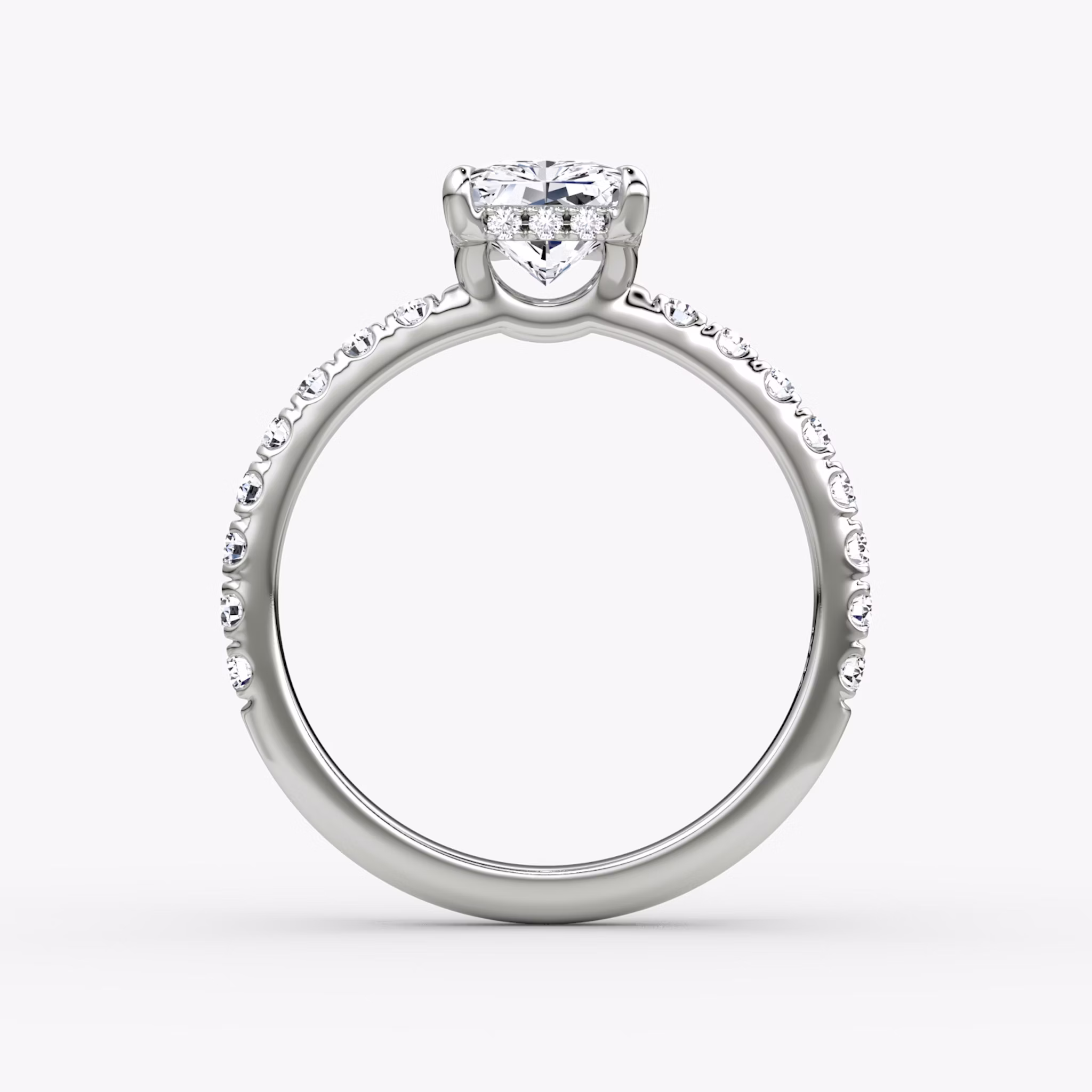 The Signature | Radiant | 18k | White Gold | bandAccent: Pavé | bandWidth: large | hiddenHalo: yes | diamondOrientation: vertical | caratWeight: other