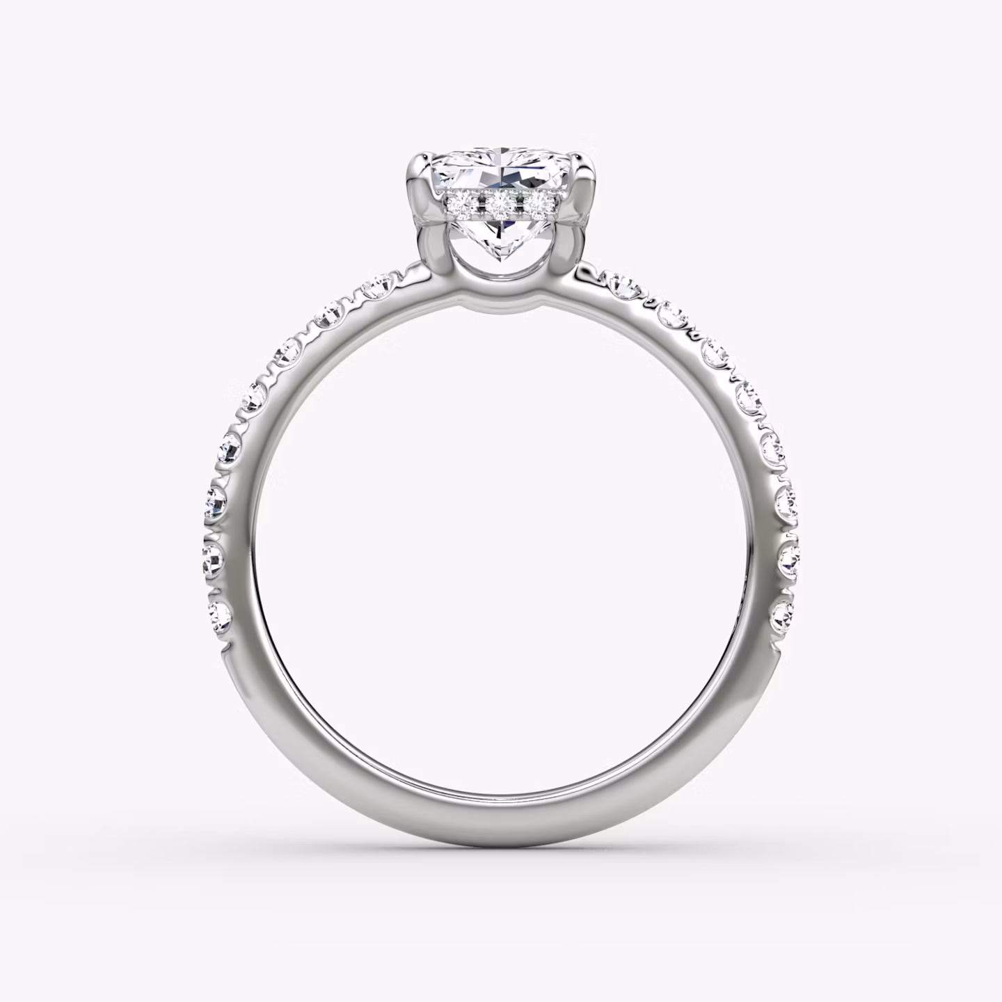 The Signature | Radiant | 18k | White Gold | bandAccent: Pavé | bandWidth: large | hiddenHalo: yes | diamondOrientation: vertical | caratWeight: other