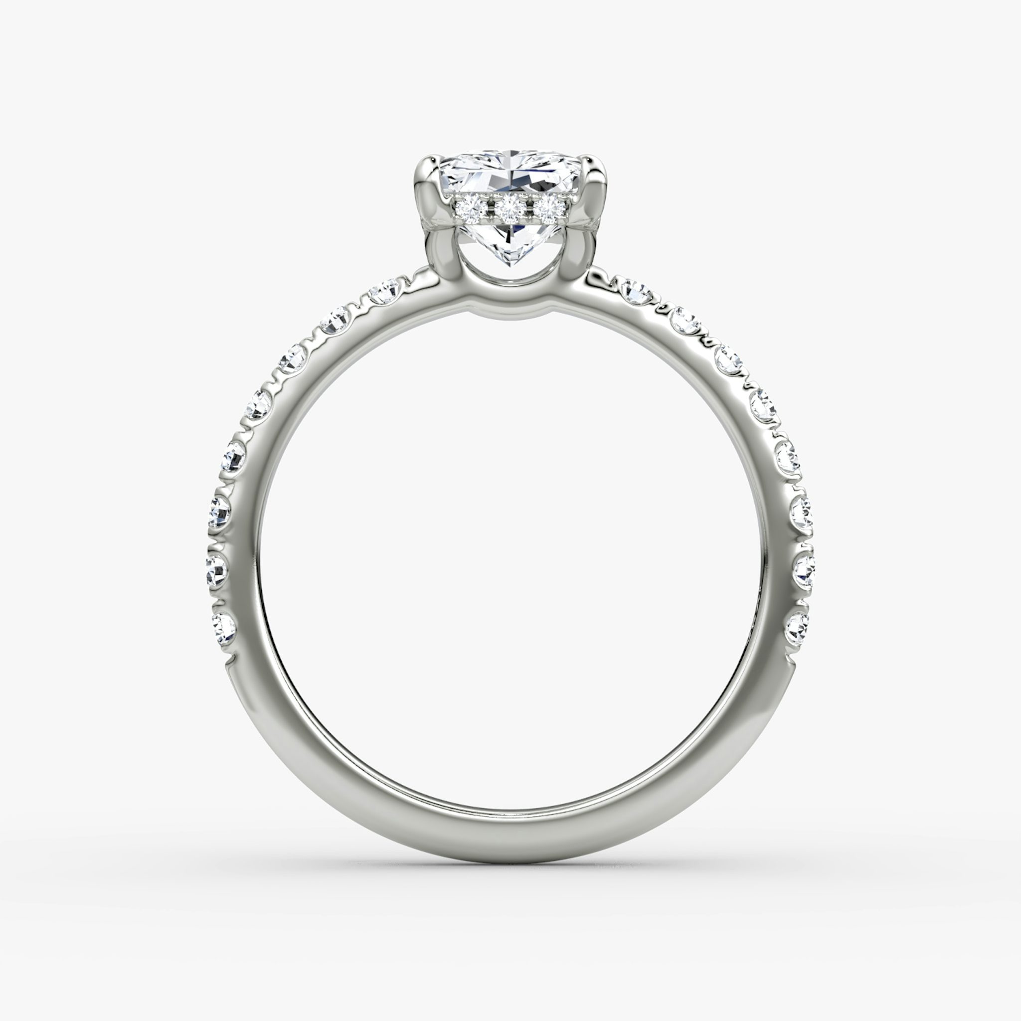 The Signature | Radiant | 18k | White Gold | bandAccent: Pavé | bandWidth: large | hiddenHalo: yes | diamondOrientation: vertical | caratWeight: other