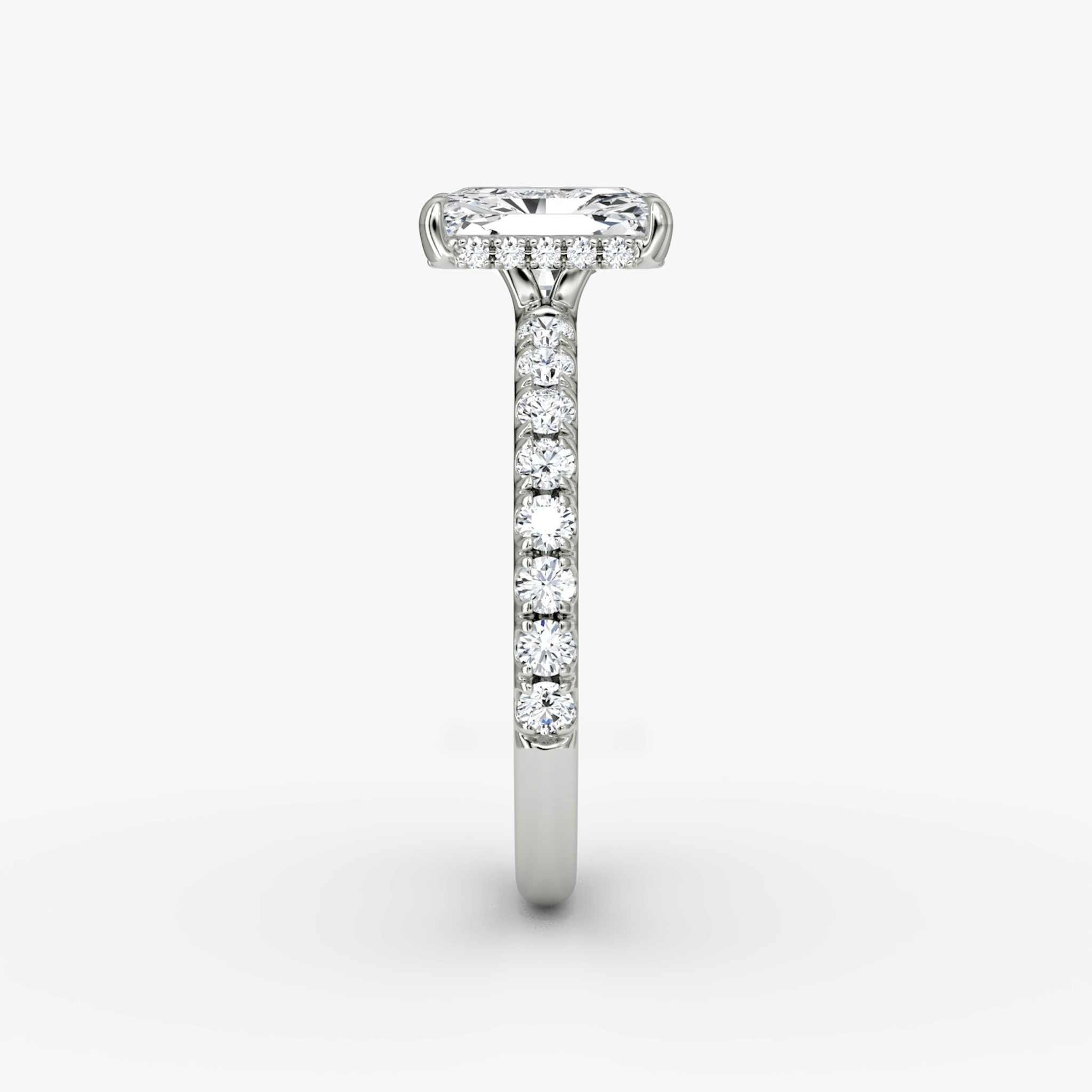 The Signature | Radiant | 18k | White Gold | bandAccent: Pavé | bandWidth: large | hiddenHalo: yes | diamondOrientation: vertical | caratWeight: other