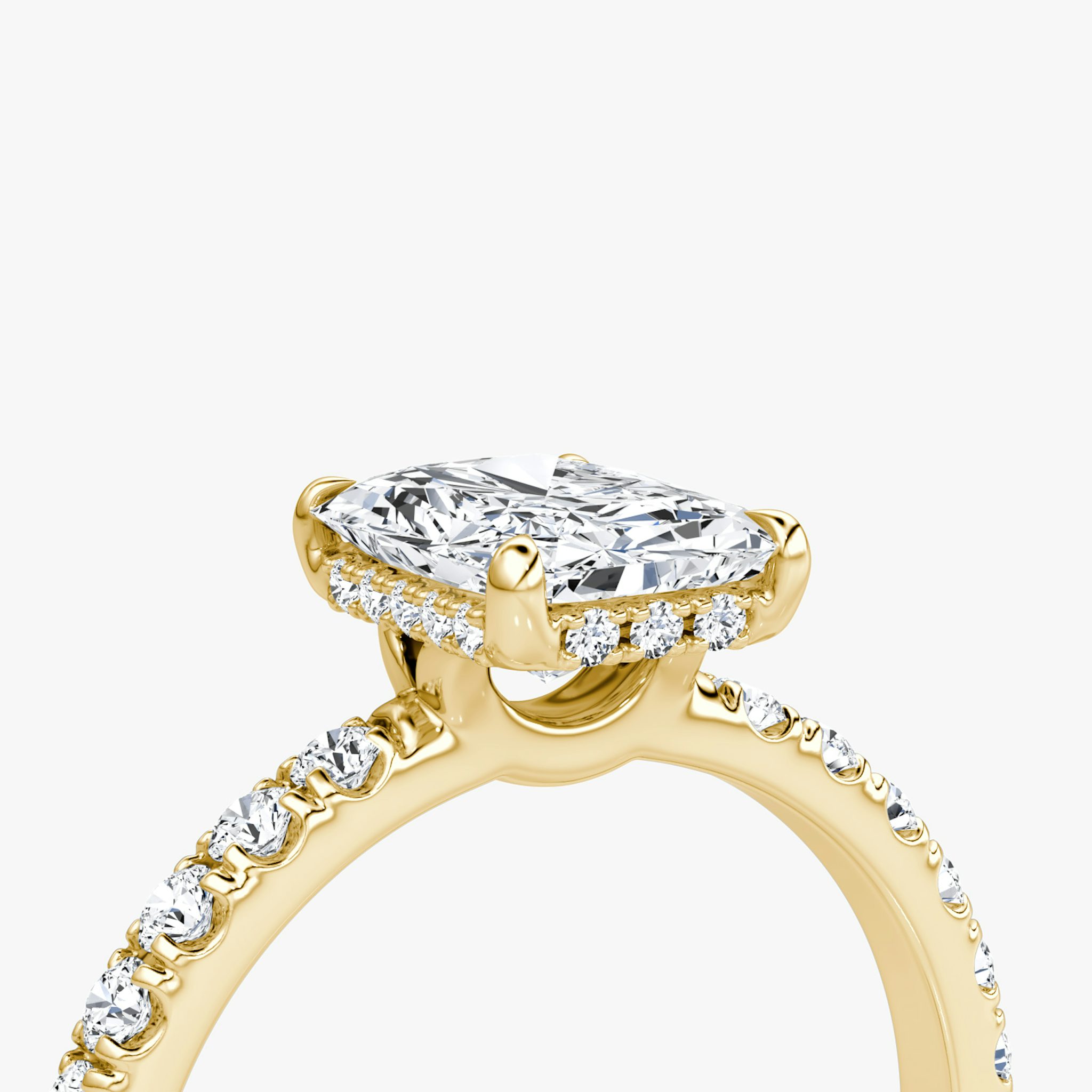 The Signature | Radiant | 18k | Yellow Gold | bandAccent: Pavé | bandWidth: large | hiddenHalo: yes | diamondOrientation: vertical | caratWeight: other