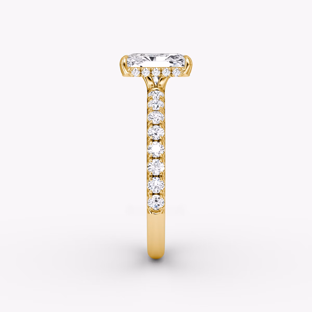 The Signature | Radiant | 18k | Yellow Gold | bandAccent: Pavé | bandWidth: large | hiddenHalo: yes | diamondOrientation: vertical | caratWeight: other