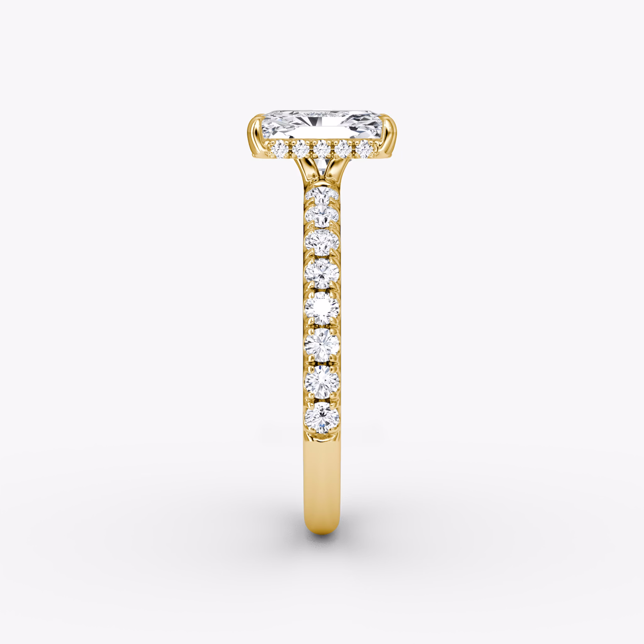 The Signature | Radiant | 18k | Yellow Gold | bandAccent: Pavé | bandWidth: large | hiddenHalo: yes | diamondOrientation: vertical | caratWeight: other