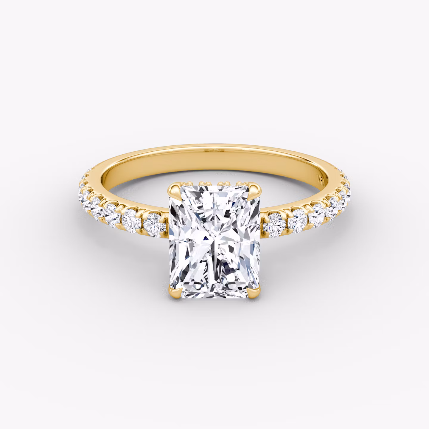 The Signature | Radiant | 18k | Yellow Gold | bandAccent: Pavé | bandWidth: large | hiddenHalo: yes | diamondOrientation: vertical | caratWeight: other