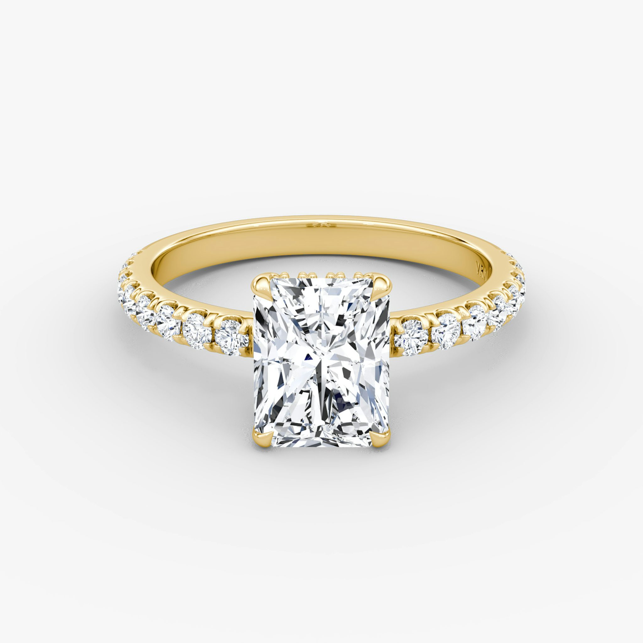 The Signature | Radiant | 18k | Yellow Gold | bandAccent: Pavé | bandWidth: large | hiddenHalo: yes | diamondOrientation: vertical | caratWeight: other