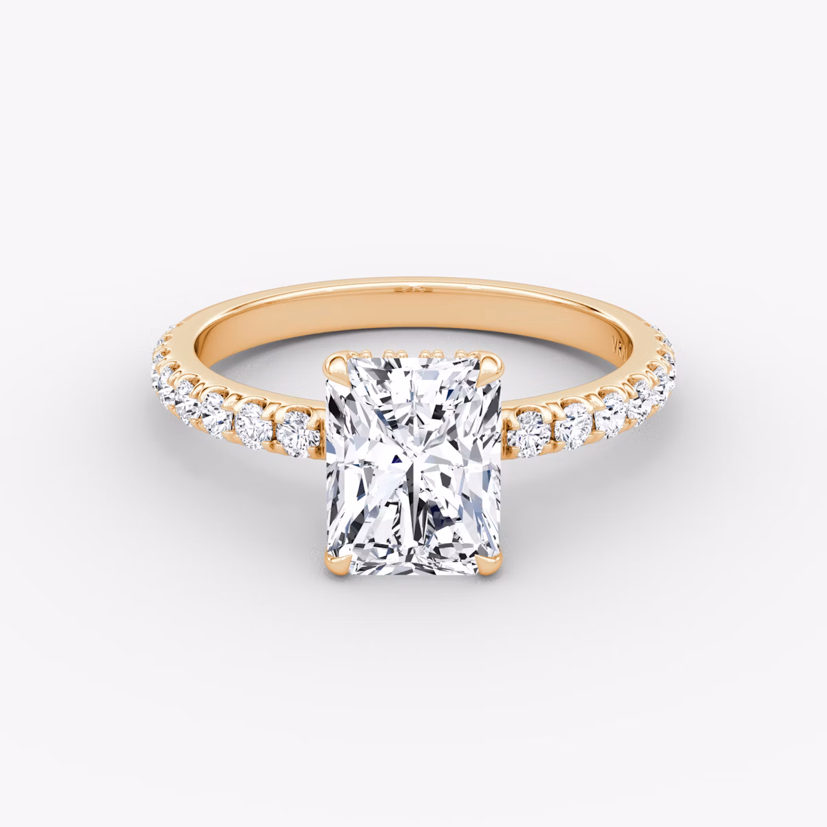 The Signature | Radiant | 14k | Rose Gold | bandAccent: Pavé | bandWidth: large | hiddenHalo: yes | diamondOrientation: vertical | caratWeight: other