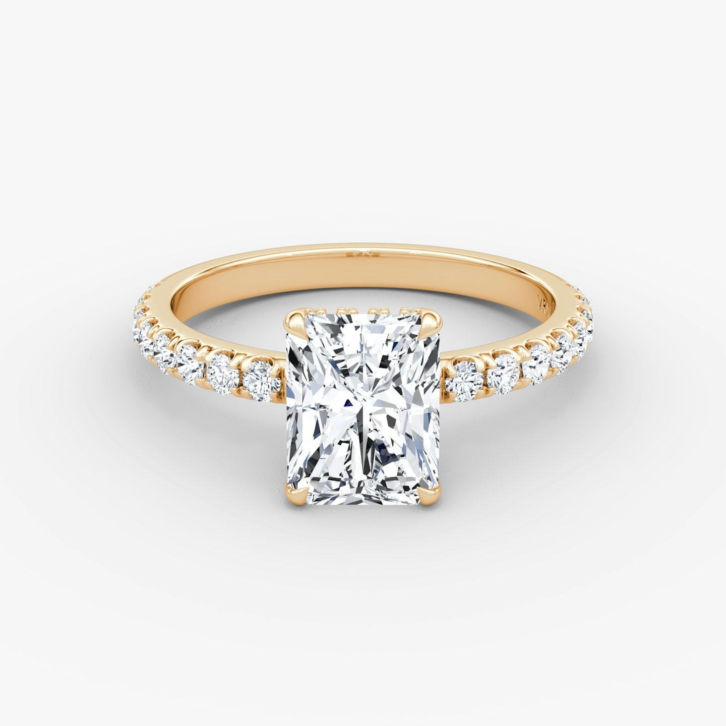 The Signature | Radiant | 14k | Rose Gold | bandAccent: Pavé | bandWidth: large | hiddenHalo: yes | diamondOrientation: vertical | caratWeight: other