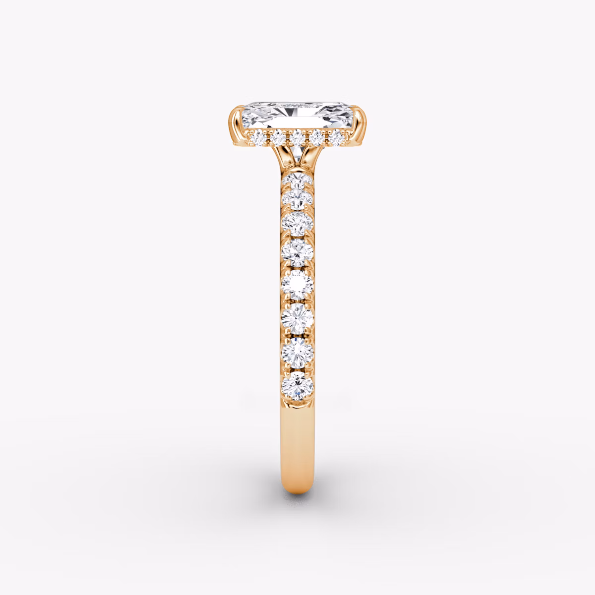 The Signature | Radiant | 14k | Rose Gold | bandAccent: Pavé | bandWidth: large | hiddenHalo: yes | diamondOrientation: vertical | caratWeight: other