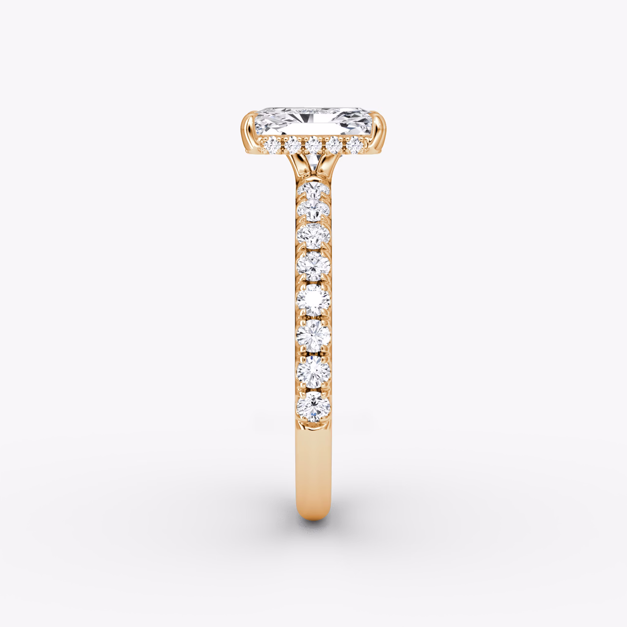 The Signature | Radiant | 14k | Rose Gold | bandAccent: Pavé | bandWidth: large | hiddenHalo: yes | diamondOrientation: vertical | caratWeight: other
