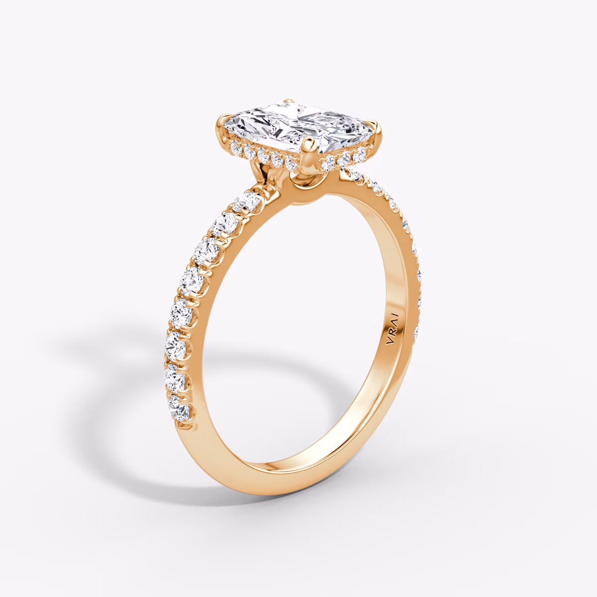 The Signature | Radiant | 14k | Rose Gold | bandAccent: Pavé | bandWidth: large | hiddenHalo: yes | diamondOrientation: vertical | caratWeight: other