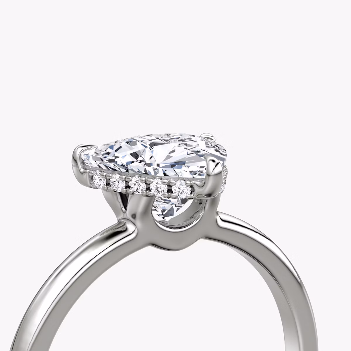 The Signature | Trillion | 18k | White Gold | bandAccent: Plain | bandWidth: large | hiddenHalo: yes | diamondOrientation: vertical | caratWeight: other