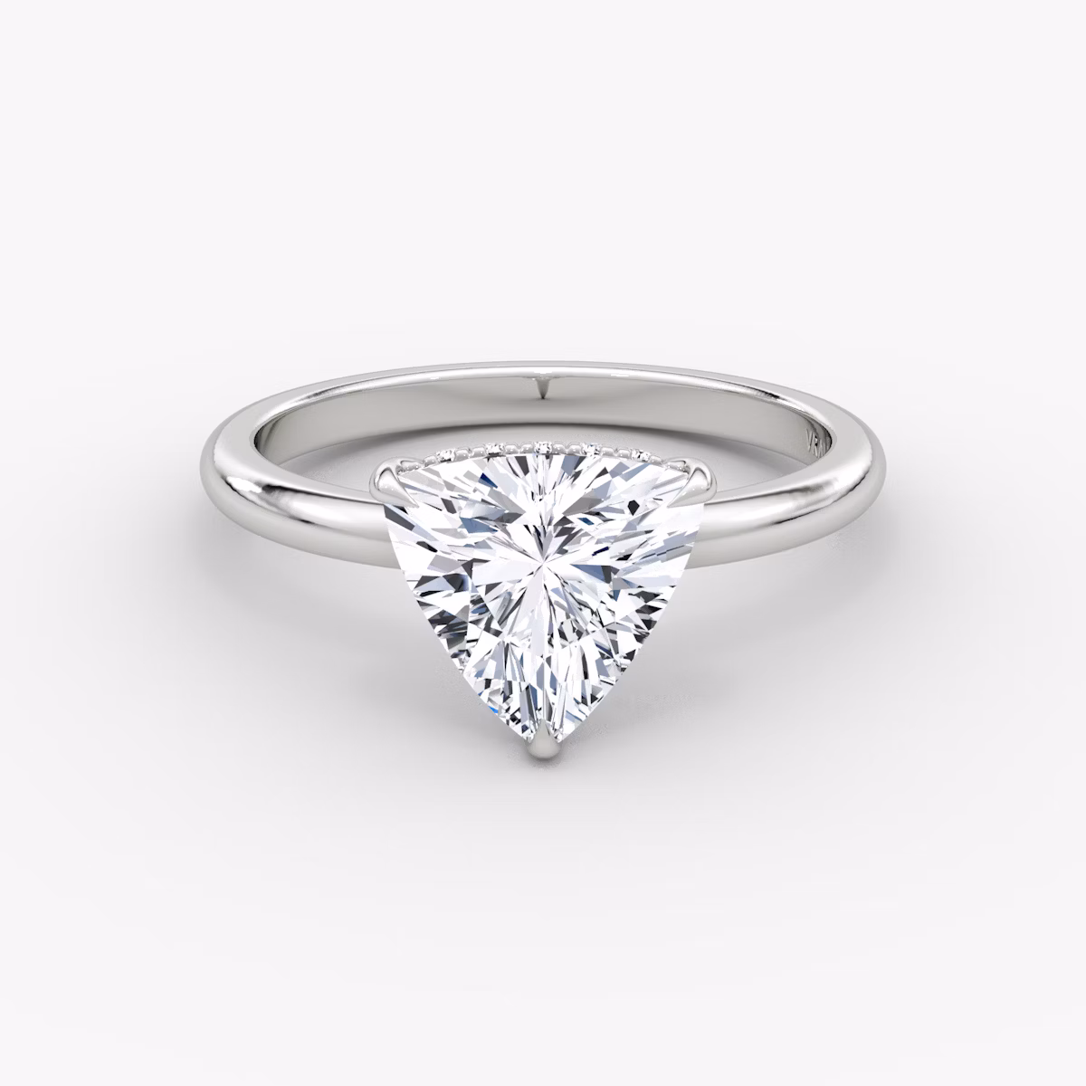 The Signature | Trillion | 18k | White Gold | bandAccent: Plain | bandWidth: large | hiddenHalo: yes | diamondOrientation: vertical | caratWeight: other