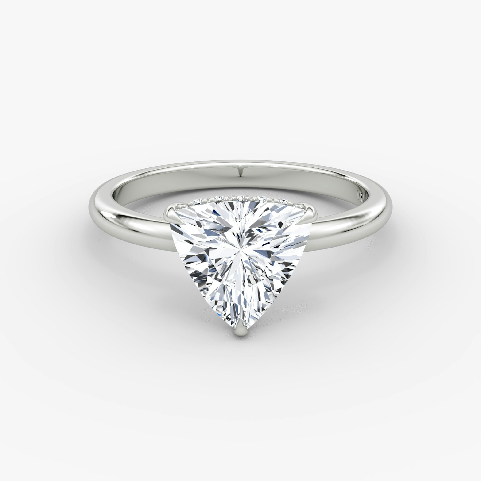 The Signature | Trillion | 18k | White Gold | bandAccent: Plain | bandWidth: large | hiddenHalo: yes | diamondOrientation: vertical | caratWeight: other