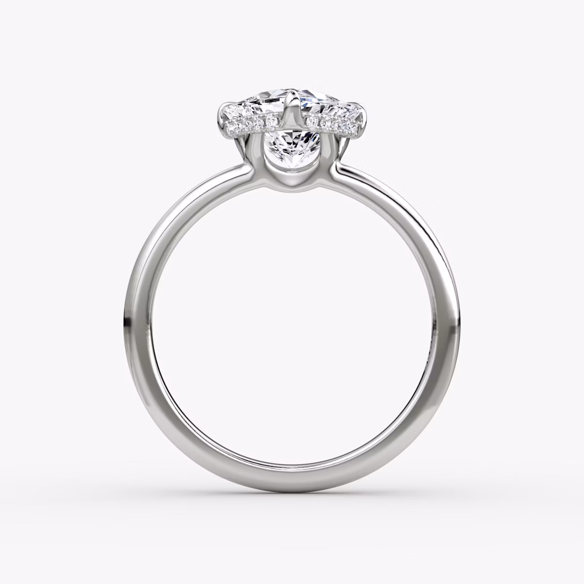 The Signature | Trillion | 18k | White Gold | bandAccent: Plain | bandWidth: large | hiddenHalo: yes | diamondOrientation: vertical | caratWeight: other