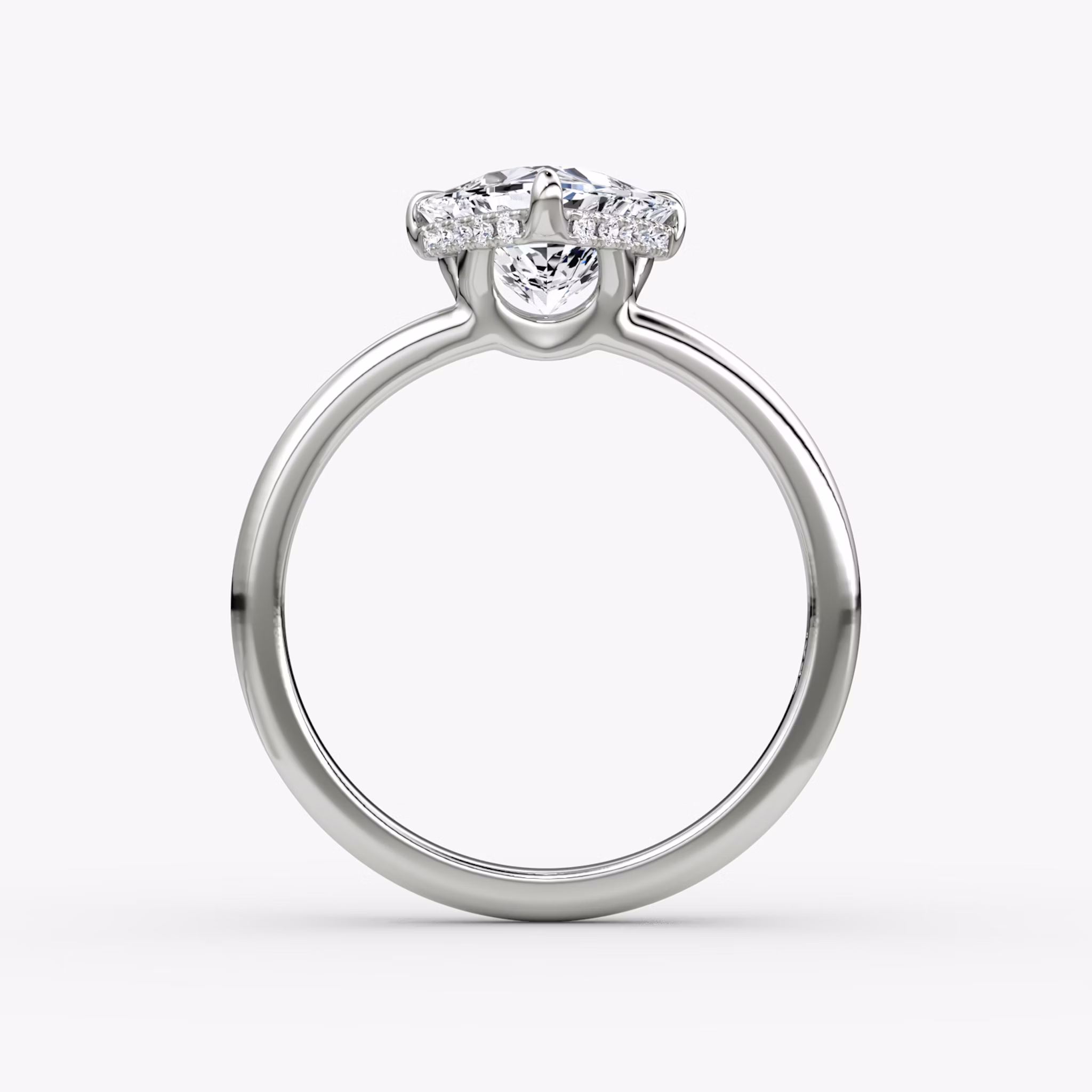 The Signature | Trillion | 18k | White Gold | bandAccent: Plain | bandWidth: large | hiddenHalo: yes | diamondOrientation: vertical | caratWeight: other